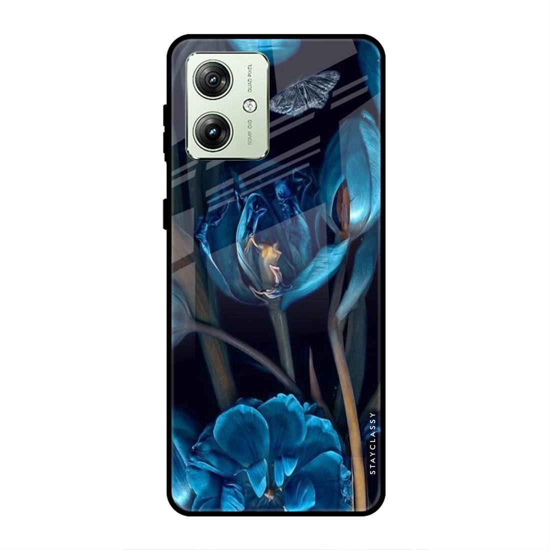 Blue Night Flower Motorola Moto G54 Glass Case Stayclassy In