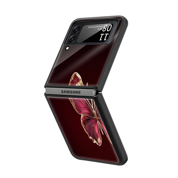 Half Red Butterfly Samsung Z Flip Glass Case image 1