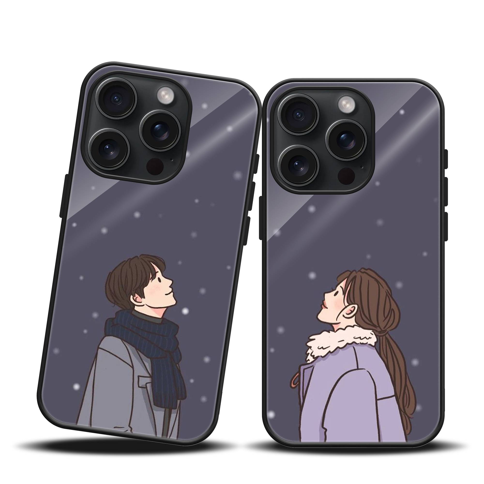 Snowfall Love Night Couple Mobile Case image 0