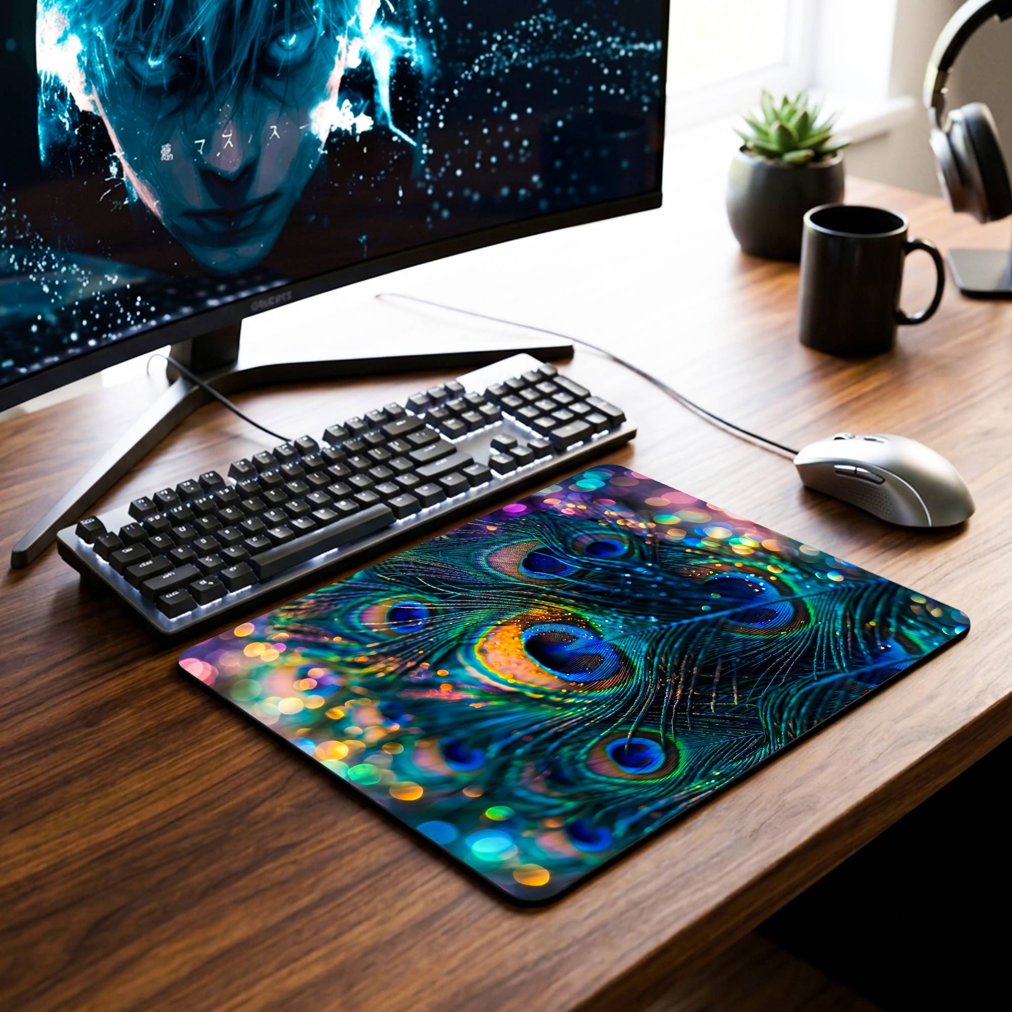 Peacock Feather Desk Mat - 7.5 x 9 Inch image