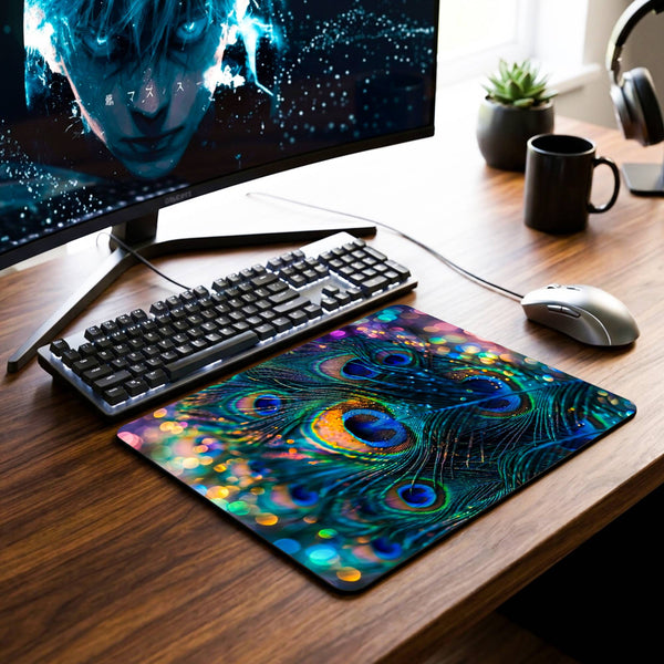 Peacock Feather Desk Mat - 7.5 x 9 Inch image