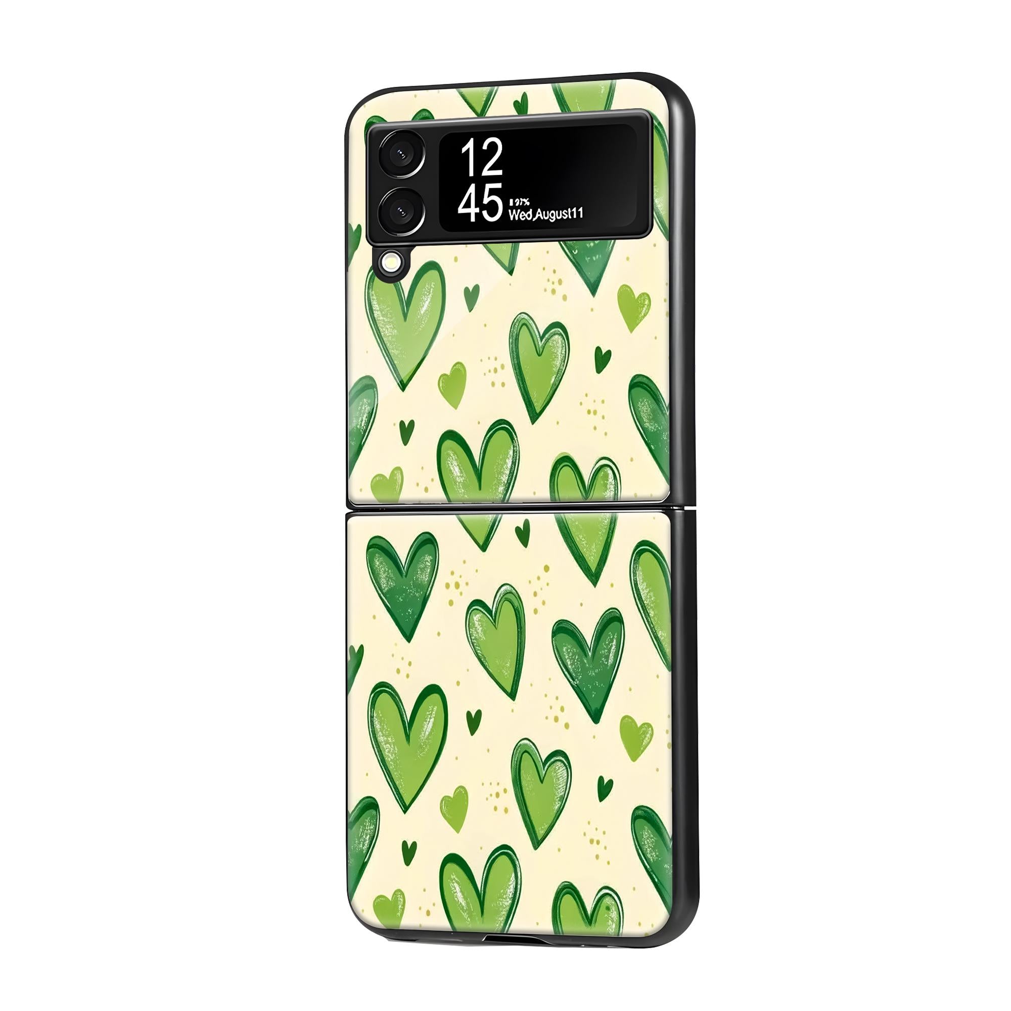 Green Hearts Samsung Z Flip Glass Case image 0 Main image