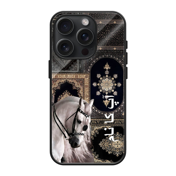 Black & Silver Horse Glass Name Case image 0