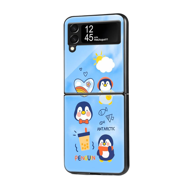 Cartoon Penguin Samsung Z Flip Glass Case image 0