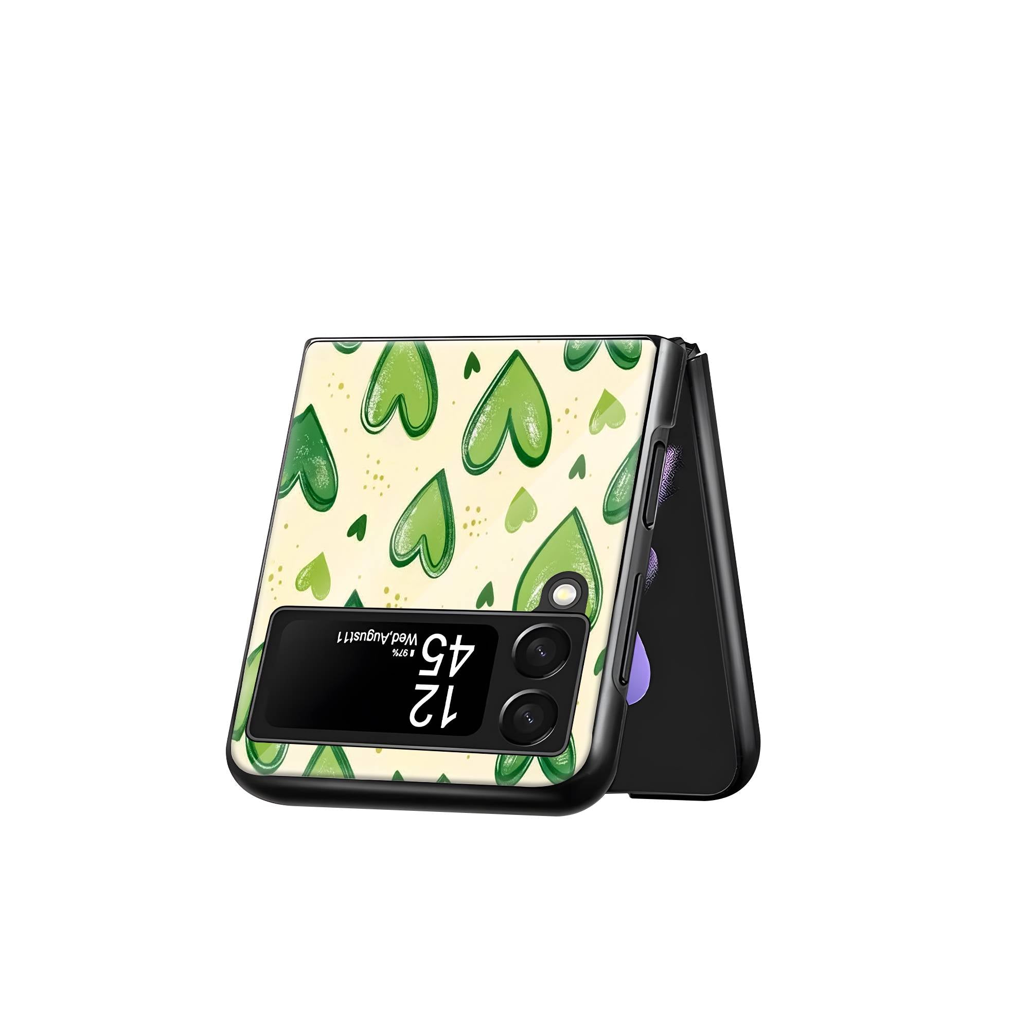 Green Hearts Samsung Z Flip Glass Case image 2