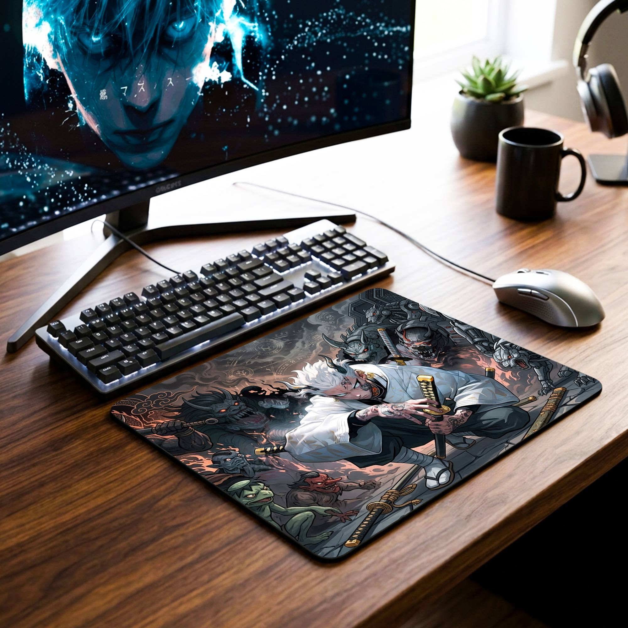 White Hair Demon Desk Mat - 7.5 x 9 Inch image