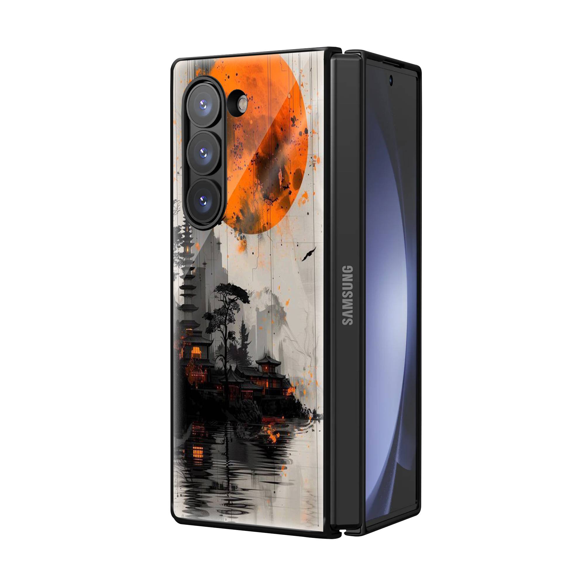 Orange Moon Samsung Z Fold Glass Case Secondary image
