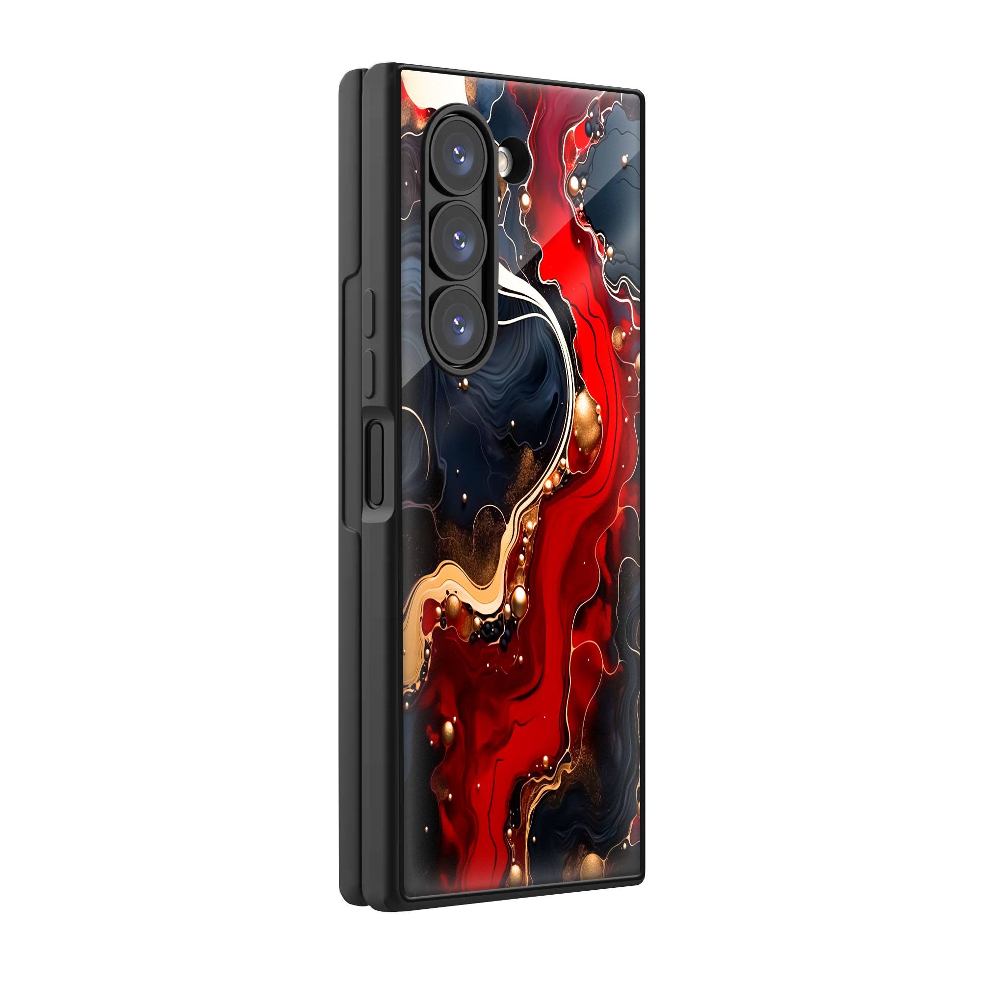 Red-Gold Luxury Marble Samsung Z Fold Glass Case image 0 Main image
