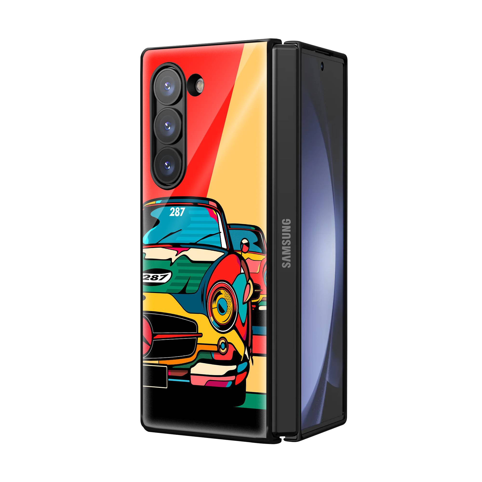 Multicolor Car Samsung Z Fold Glass Case Secondary image