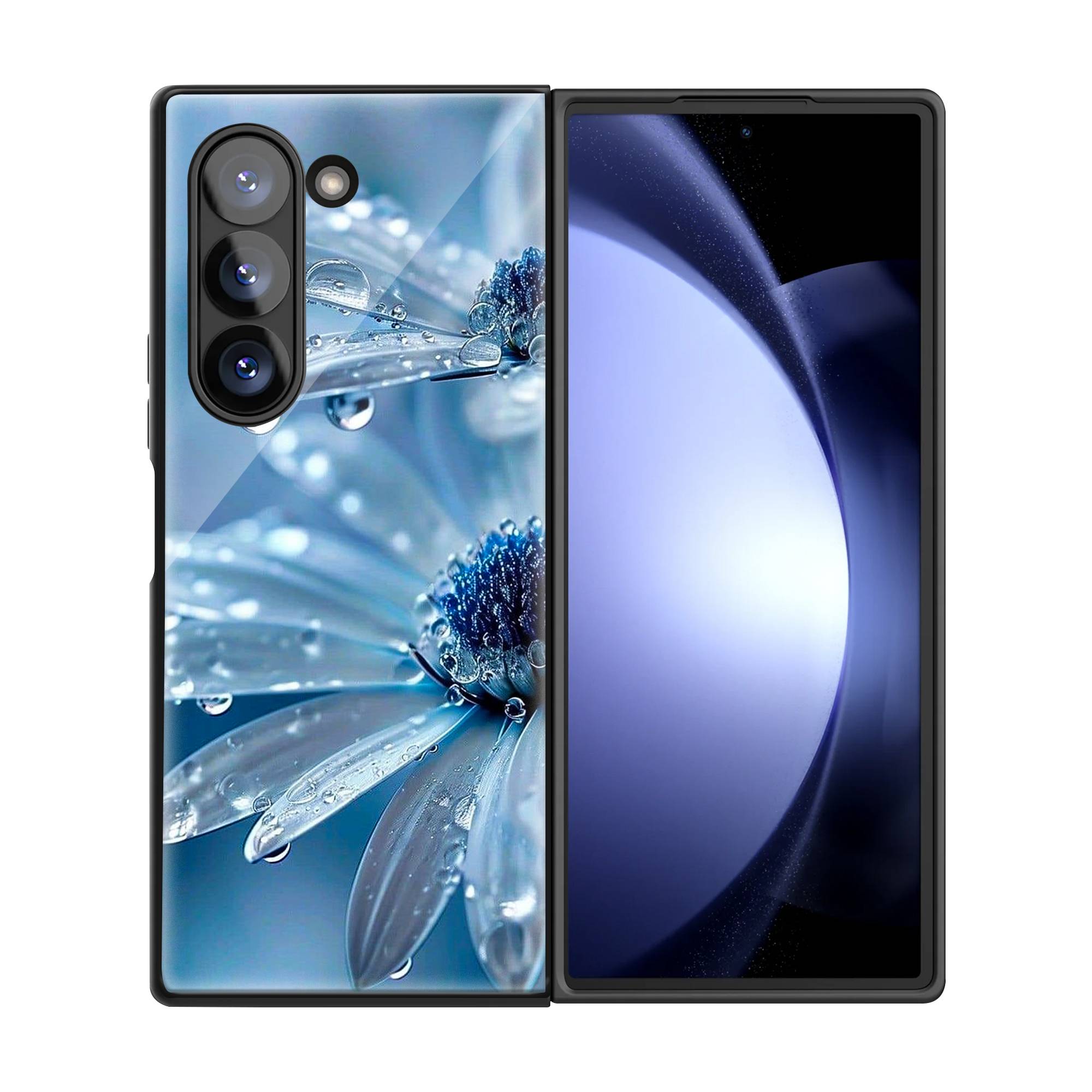 Blue Flowers Samsung Z Fold Glass Case image 2