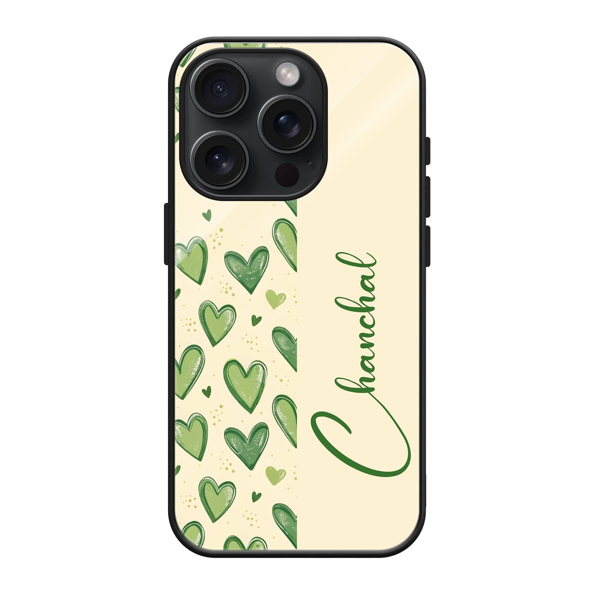 Green Heart Glass Name Case image 0