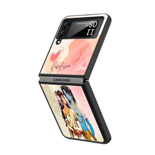Radha-Krishna Heart Samsung Z Flip Glass Case image 1