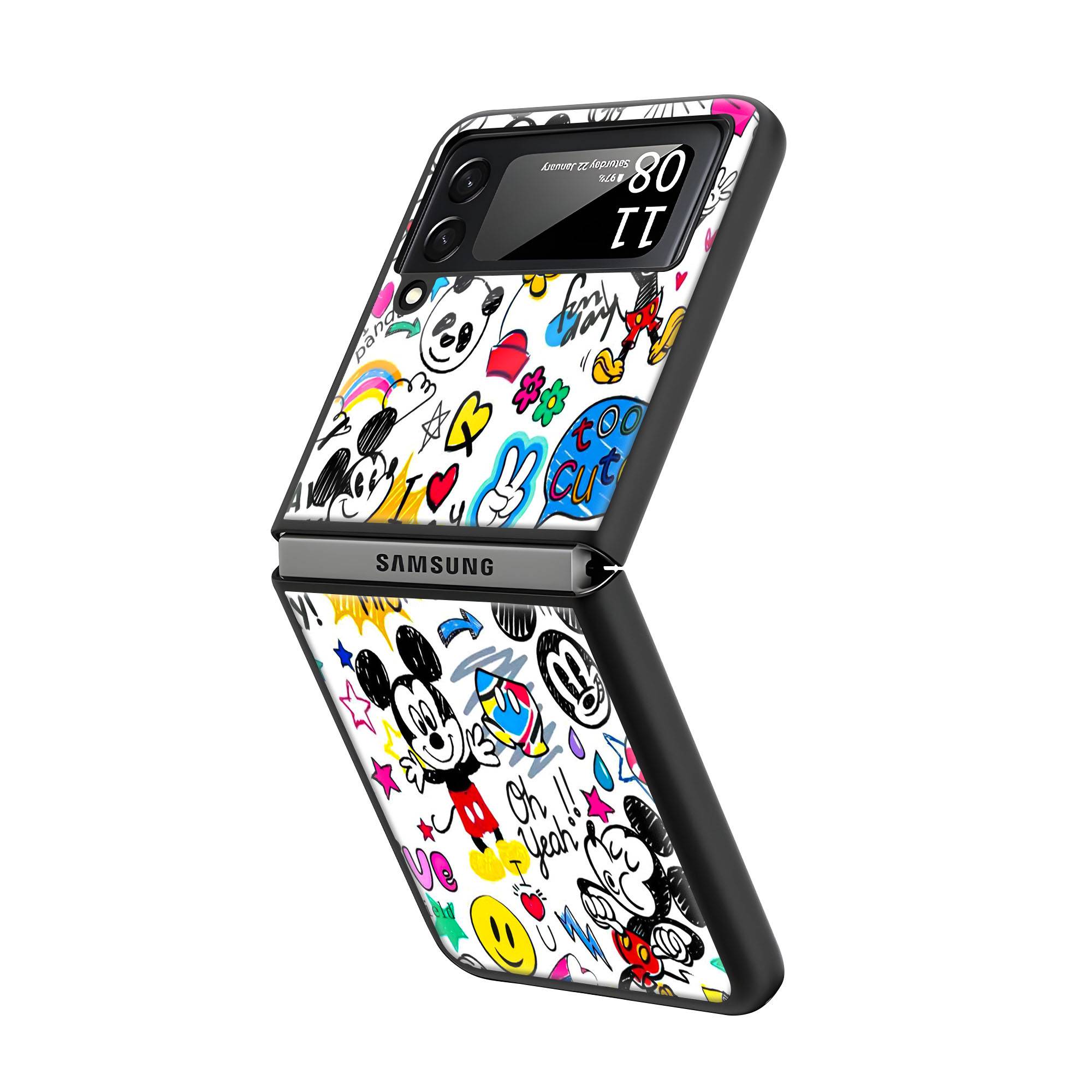Mickey Mouse Doodle Samsung Z Flip Glass Case image 1