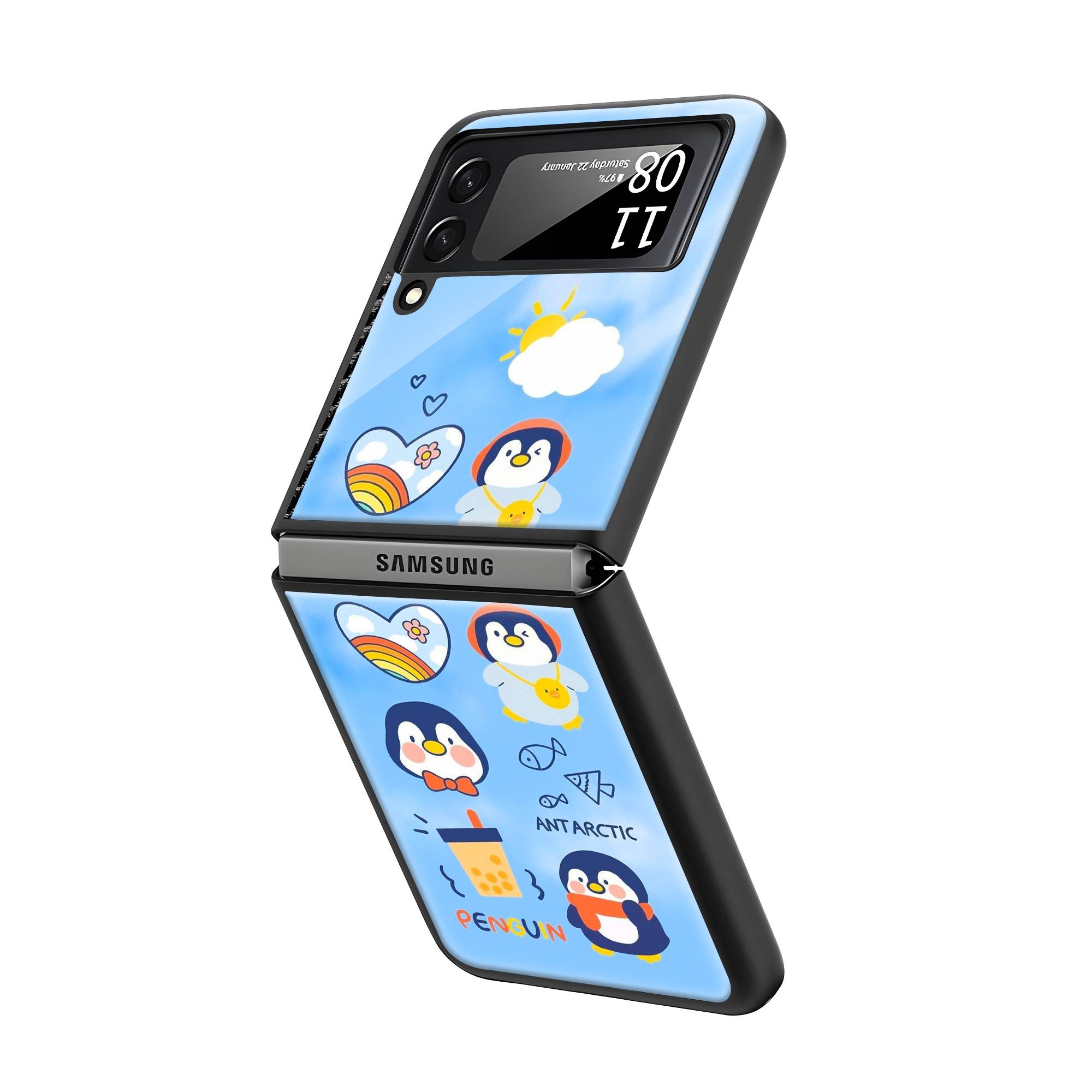 Cartoon Penguin Samsung Z Flip Glass Case Secondary image