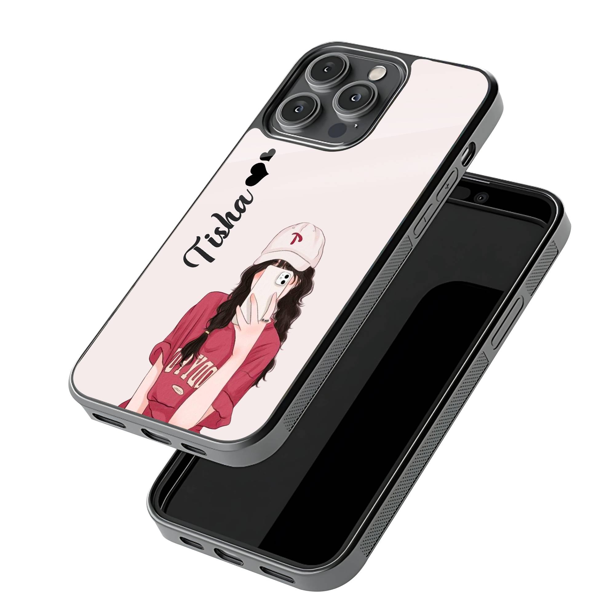 Selfie Girl Glass Name Case image 2