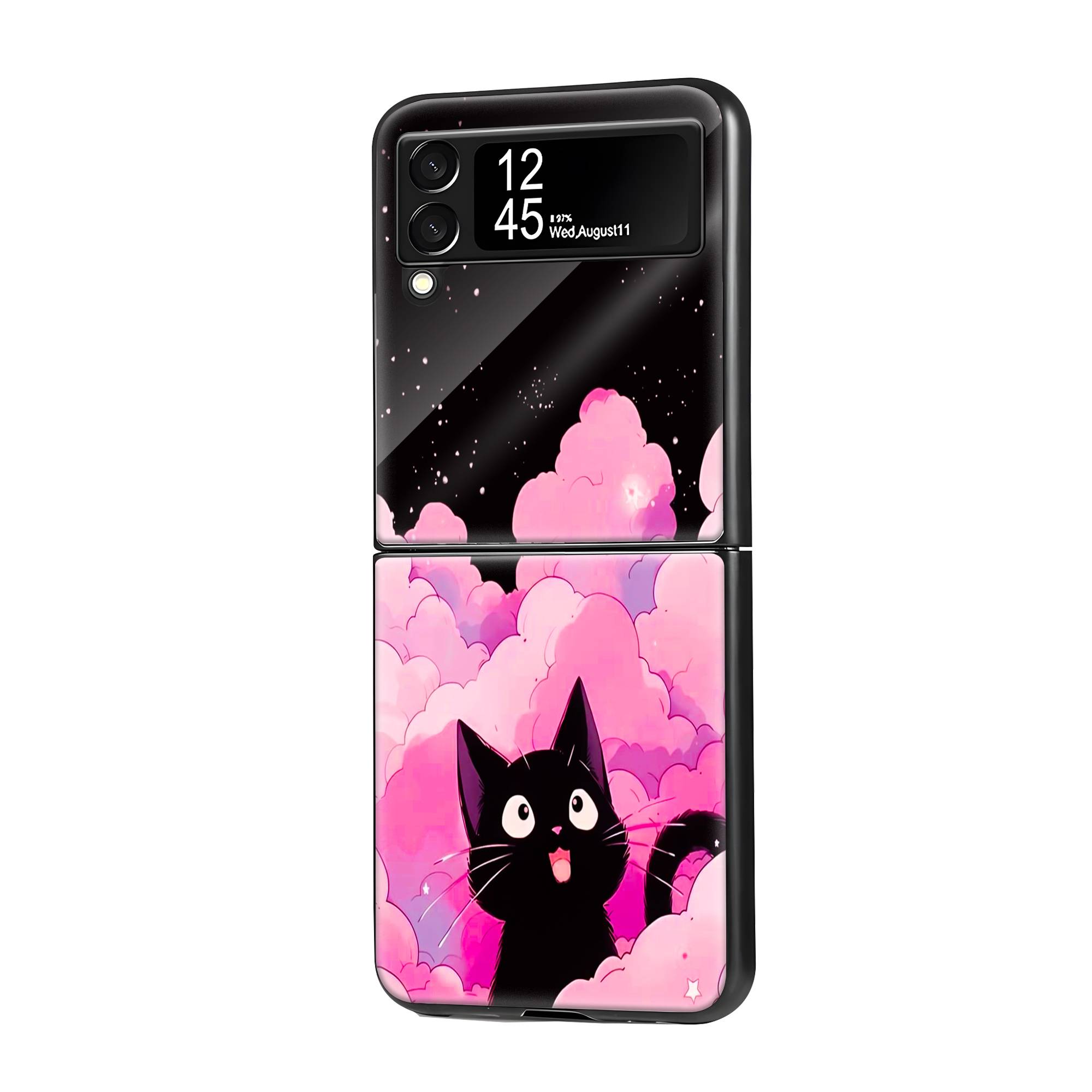 Black Cute Kitty Samsung Z Flip Glass Case image 0 Main image