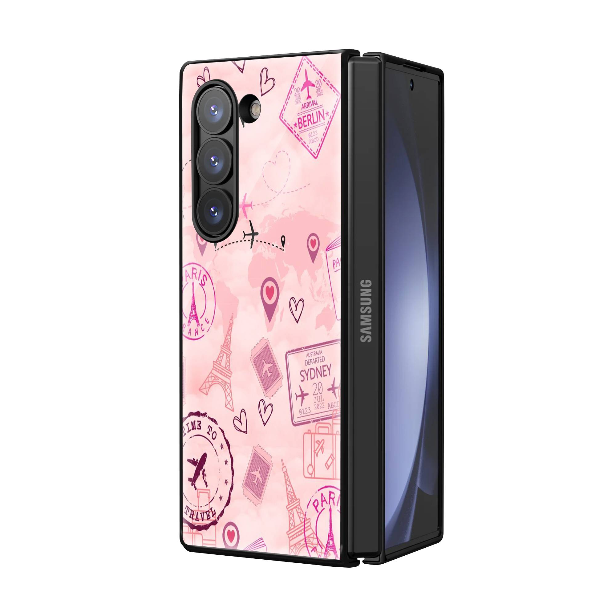 Pink Travel Samsung Z Fold Glass Case image 1