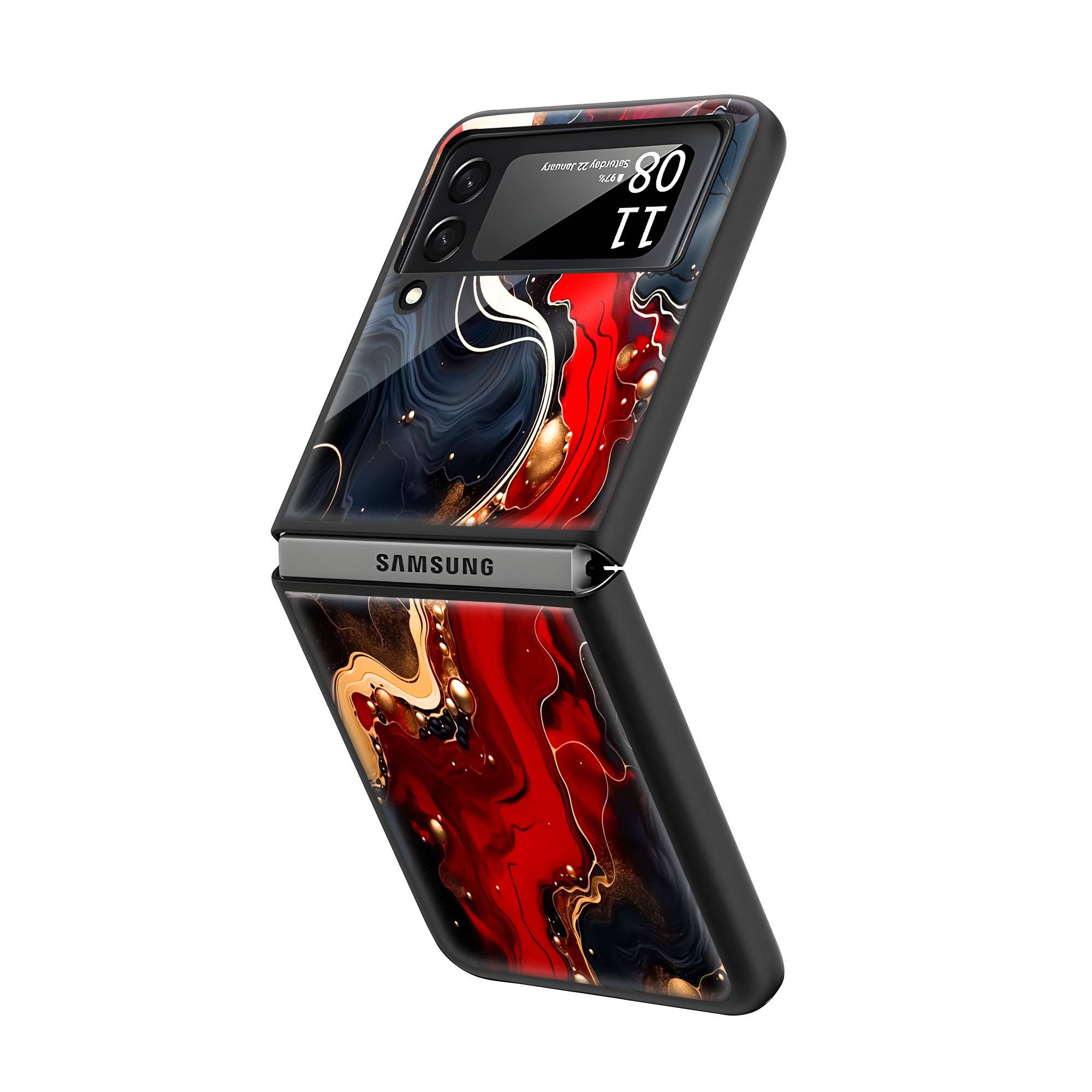 Red-Gold Luxury Marble Samsung Z Flip Glass Case image 1