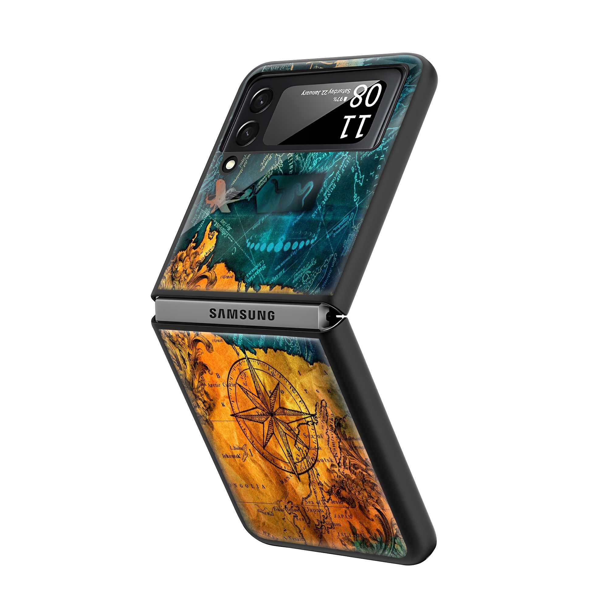 Map With Compass Samsung Z Flip Glass Case Secondary image