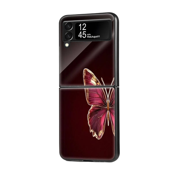 Half Red Butterfly Samsung Z Flip Glass Case image 0