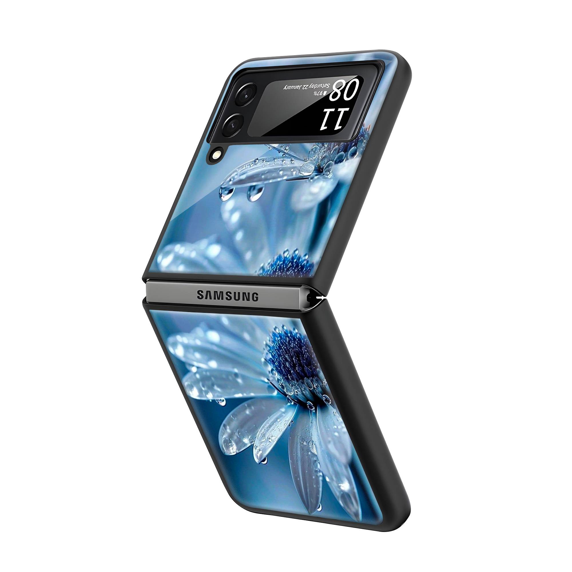 Blue Flowers Samsung Z Flip Glass Case Secondary image