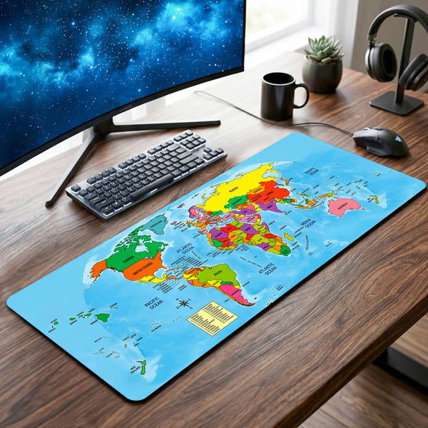 Children World Map Desk Mat - 12 x 32 Inch image