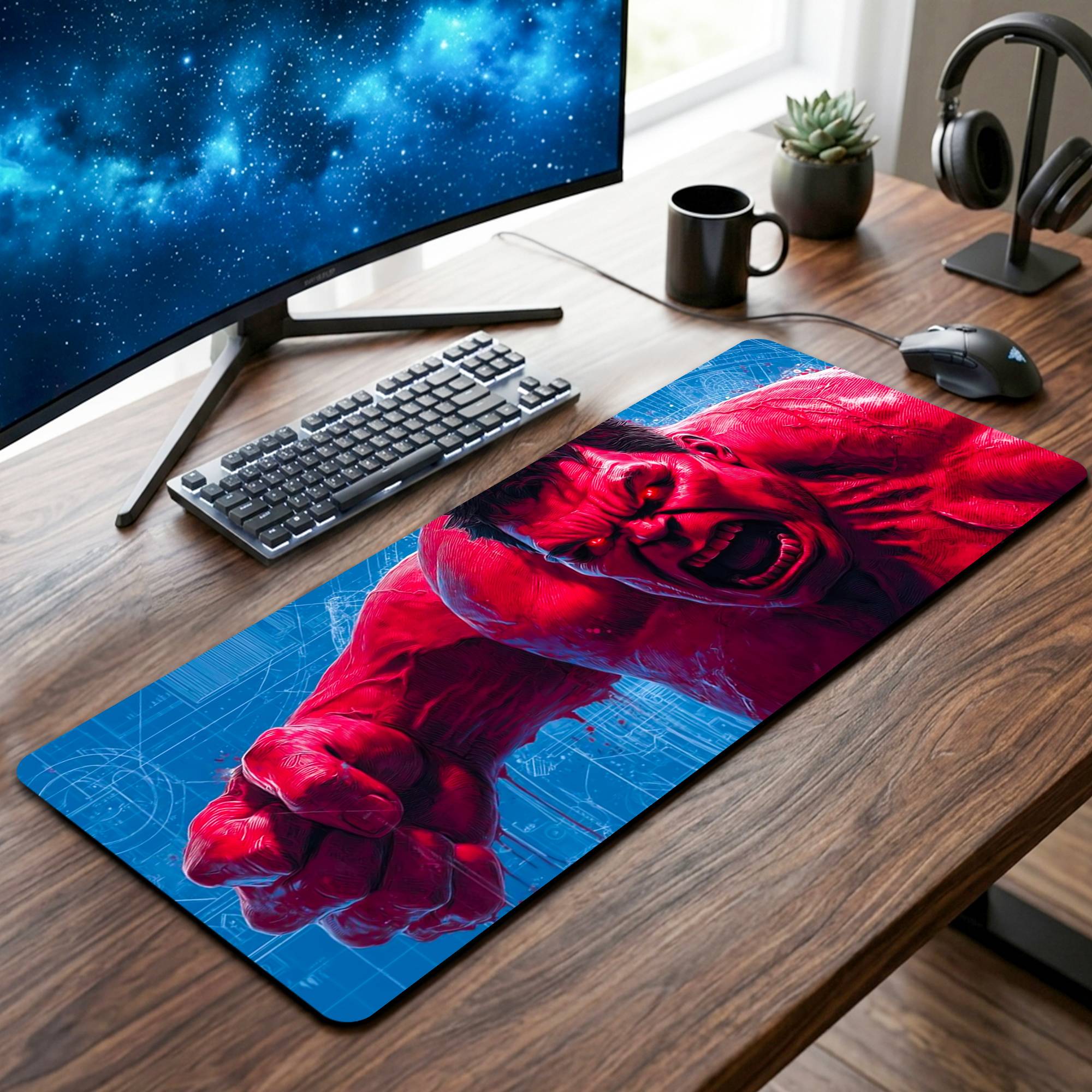 Red Hulk Desk Mat - 12 x 32 Inch image