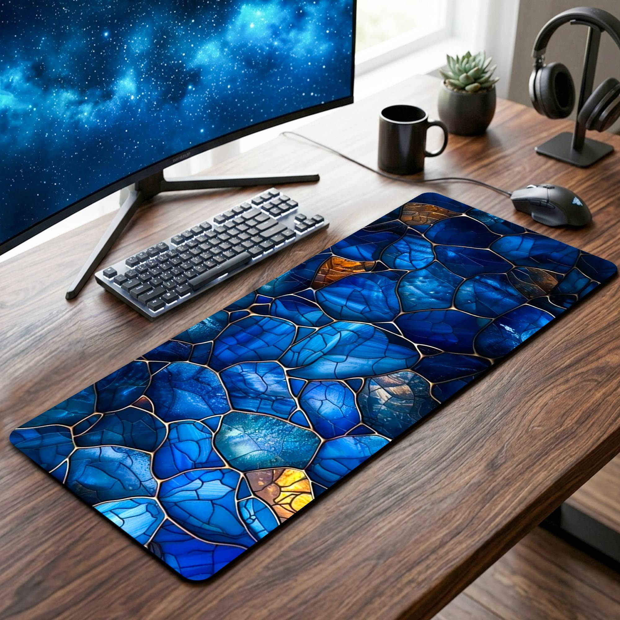 Mosaic Pattern Desk Mat - 12 x 32 Inch image