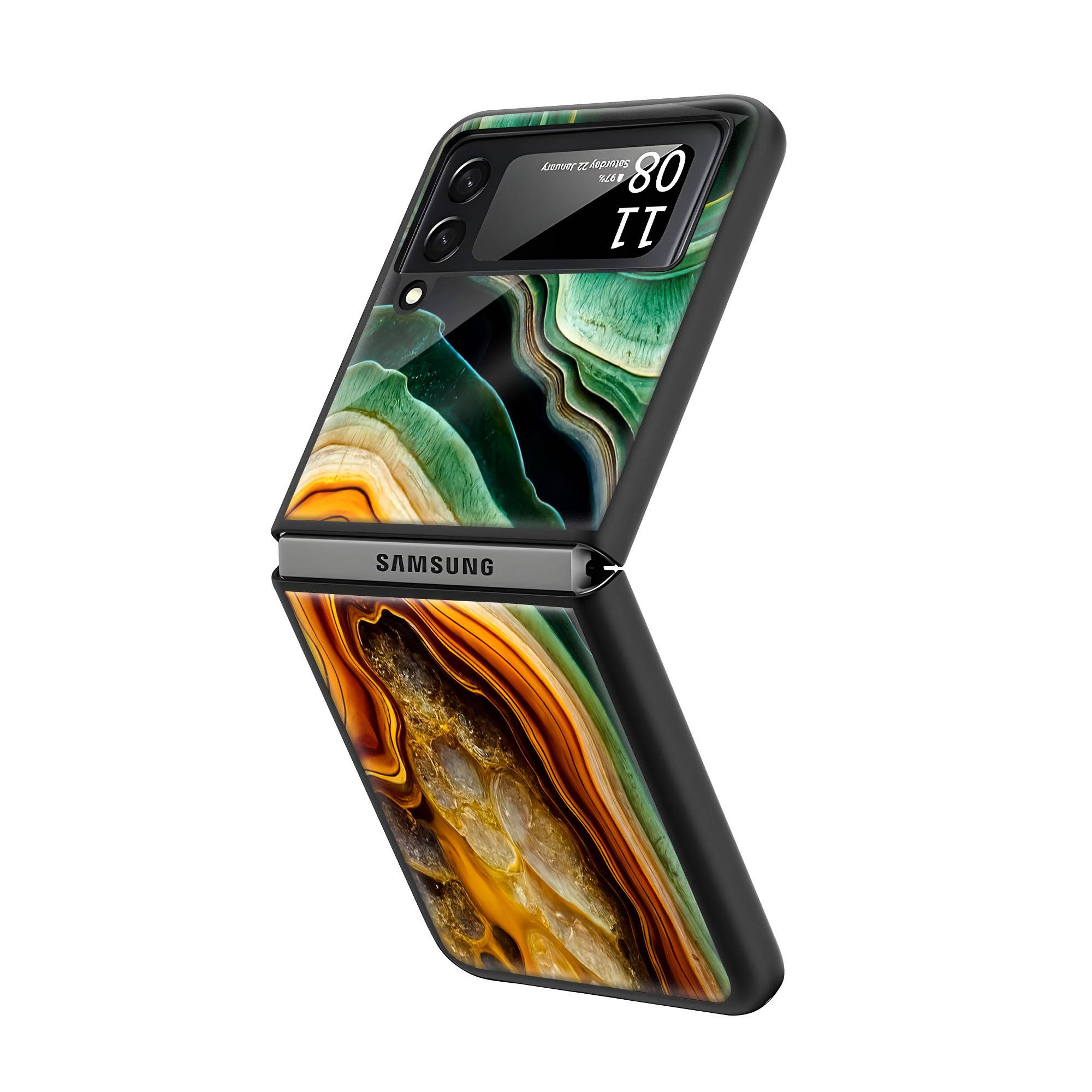 Green Marble Abstract Samsung Z Flip Glass Case image 1