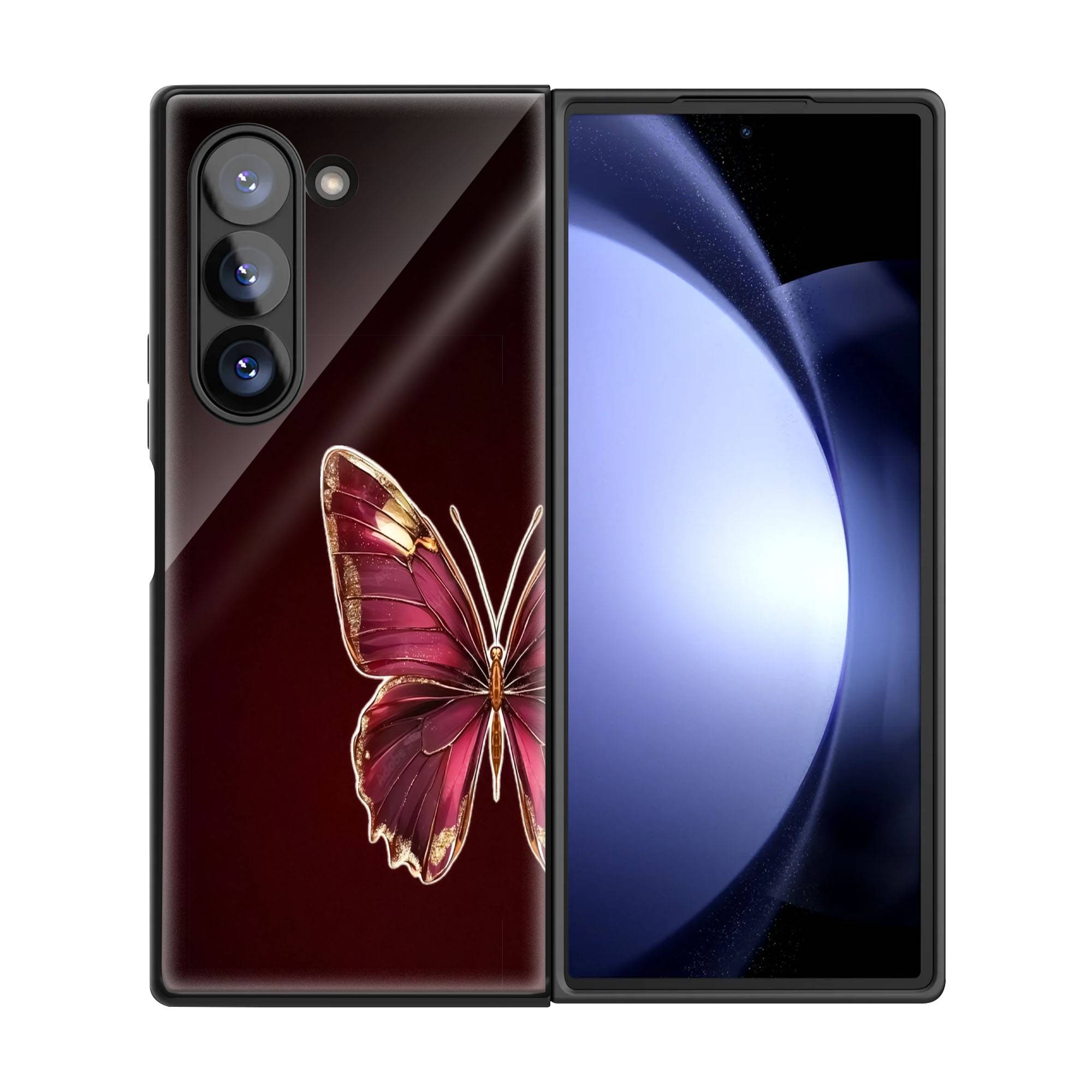 Half Red Butterfly Samsung Z Fold Glass Case image 2