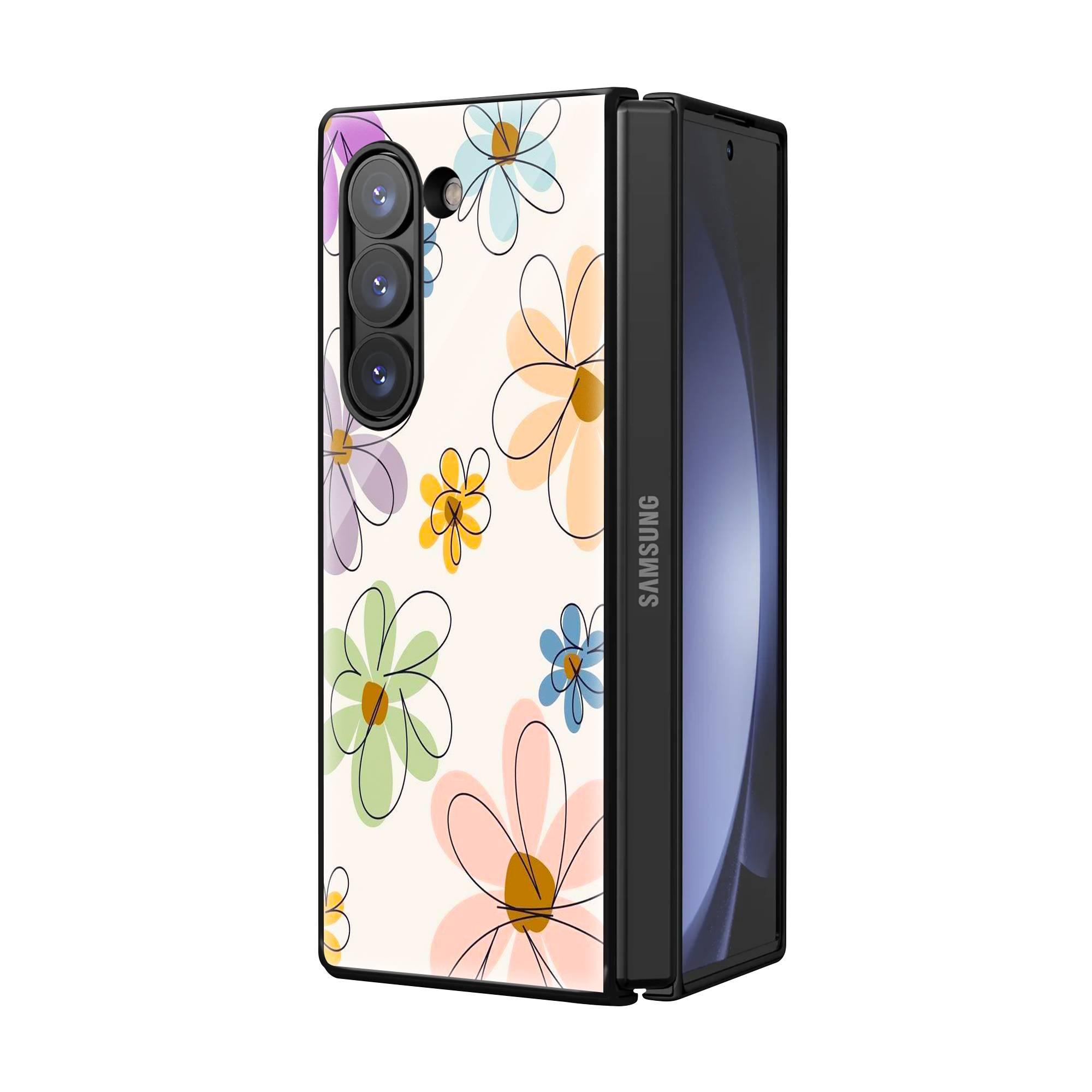 Abstract Floral Samsung Z Fold Glass Case Secondary image