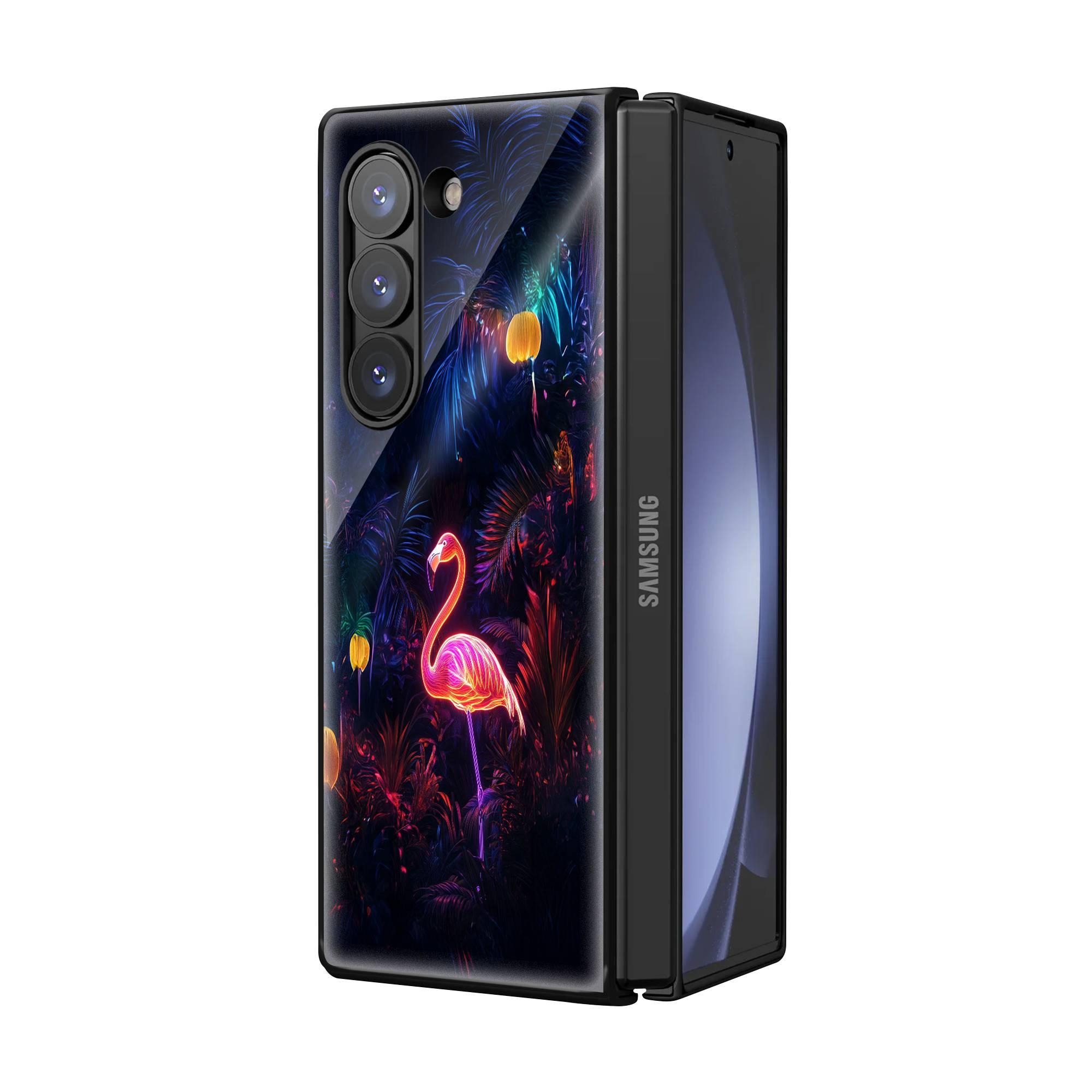 Neon Flamingo Samsung Z Fold Glass Case image 1