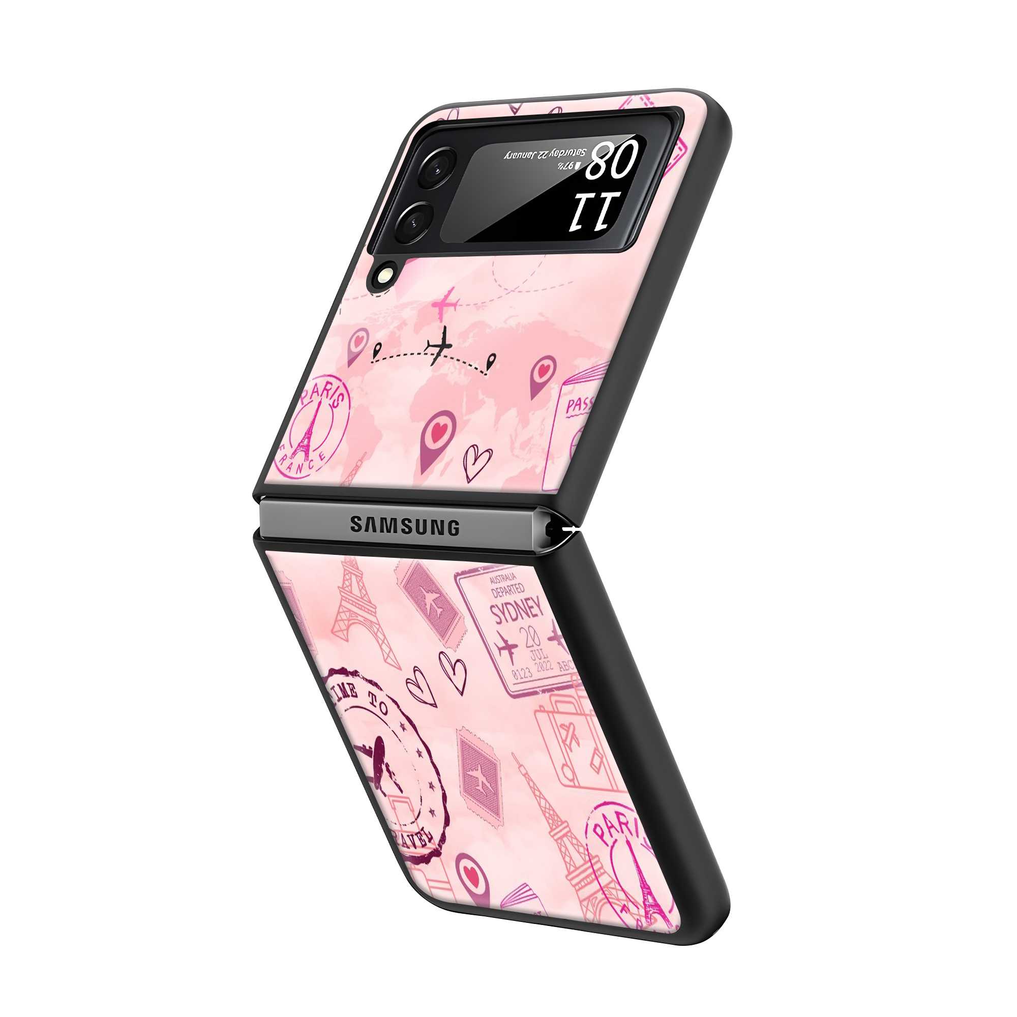 Pink Travel Samsung Z Flip Glass Case Secondary image