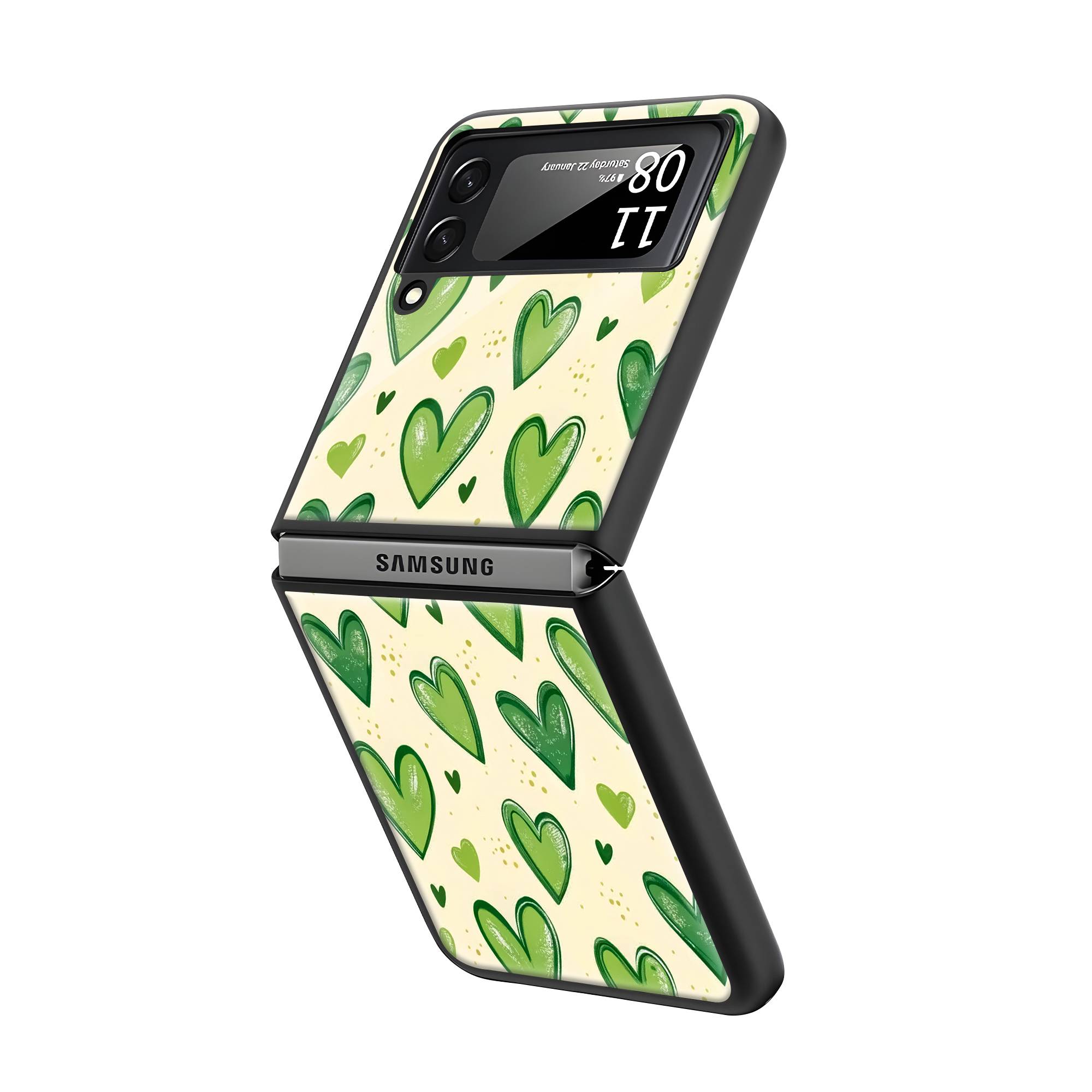 Green Hearts Samsung Z Flip Glass Case Secondary image