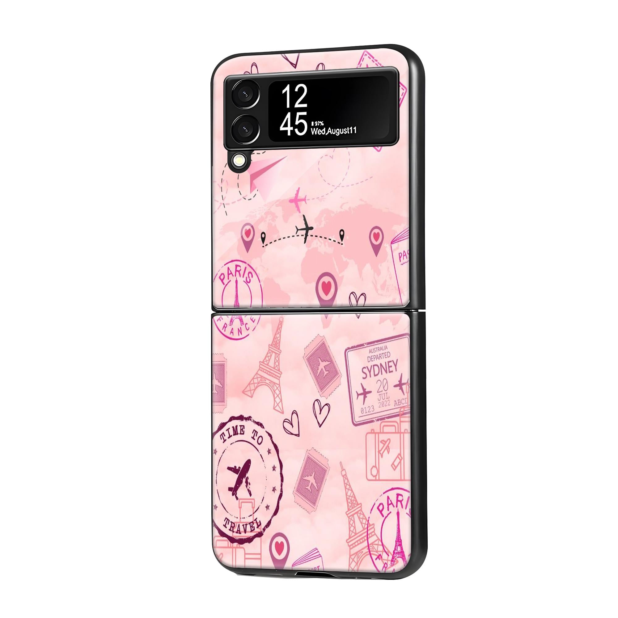 Pink Travel Samsung Z Flip Glass Case image 0 Main image