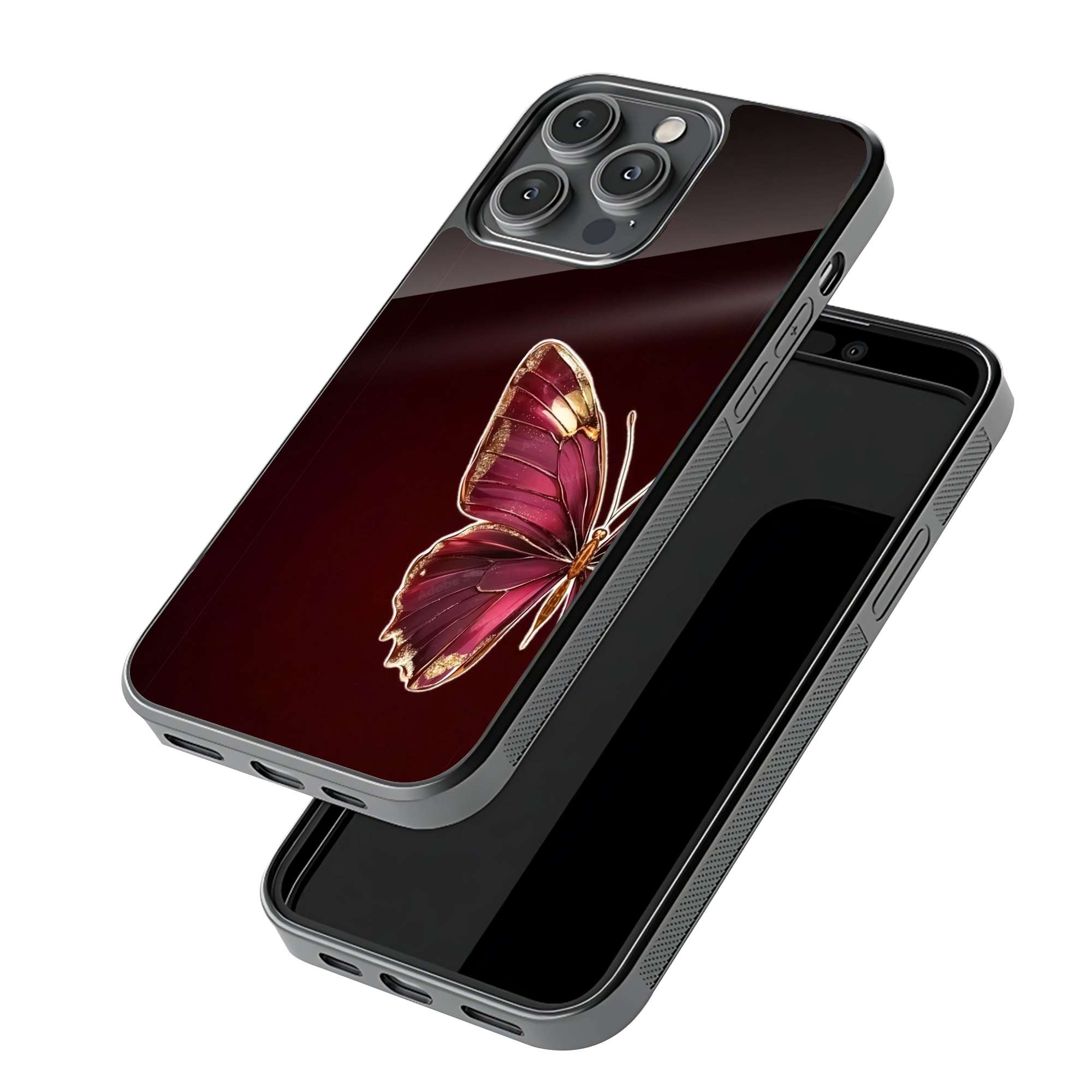 Half Red Butterfly Glass Case image 2