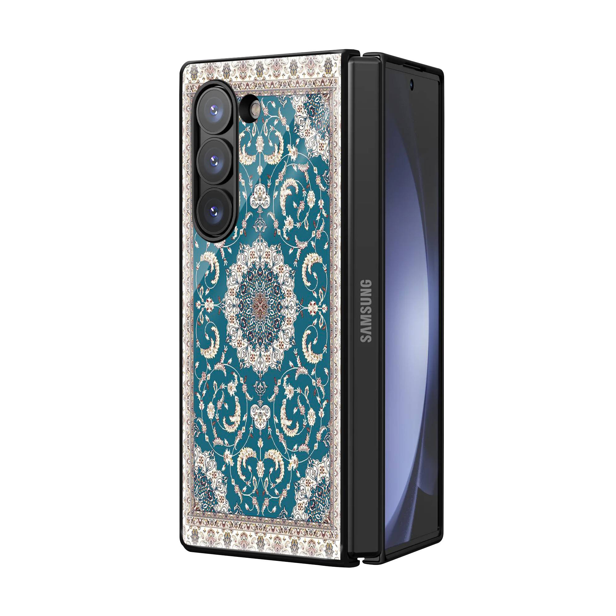 Teal Classic Medallion Samsung Z Fold Glass Case image 1