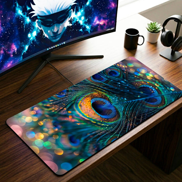 Peacock Feather Desk Mat - 11 x 23 Inch image