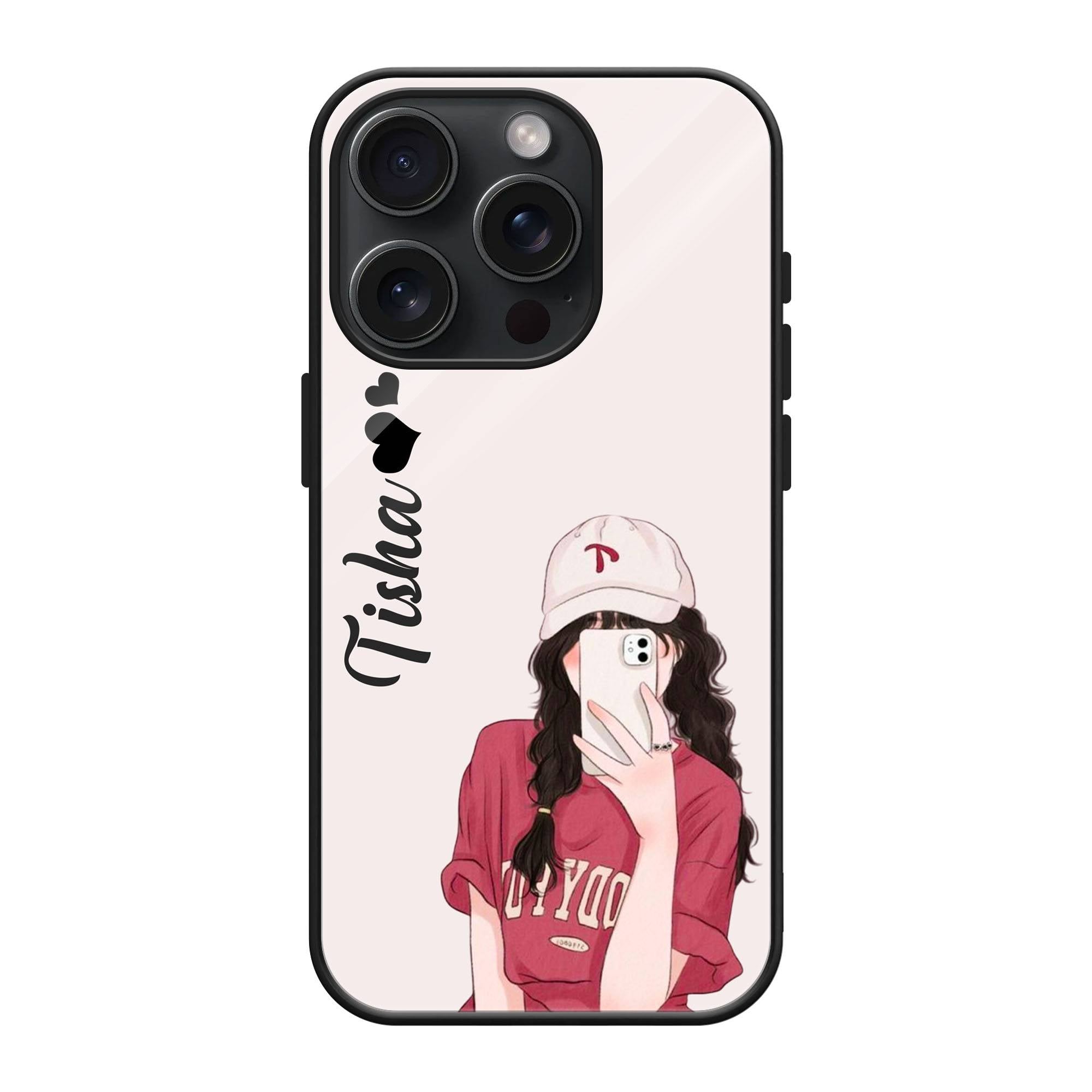 Selfie Girl Glass Name Case image 0