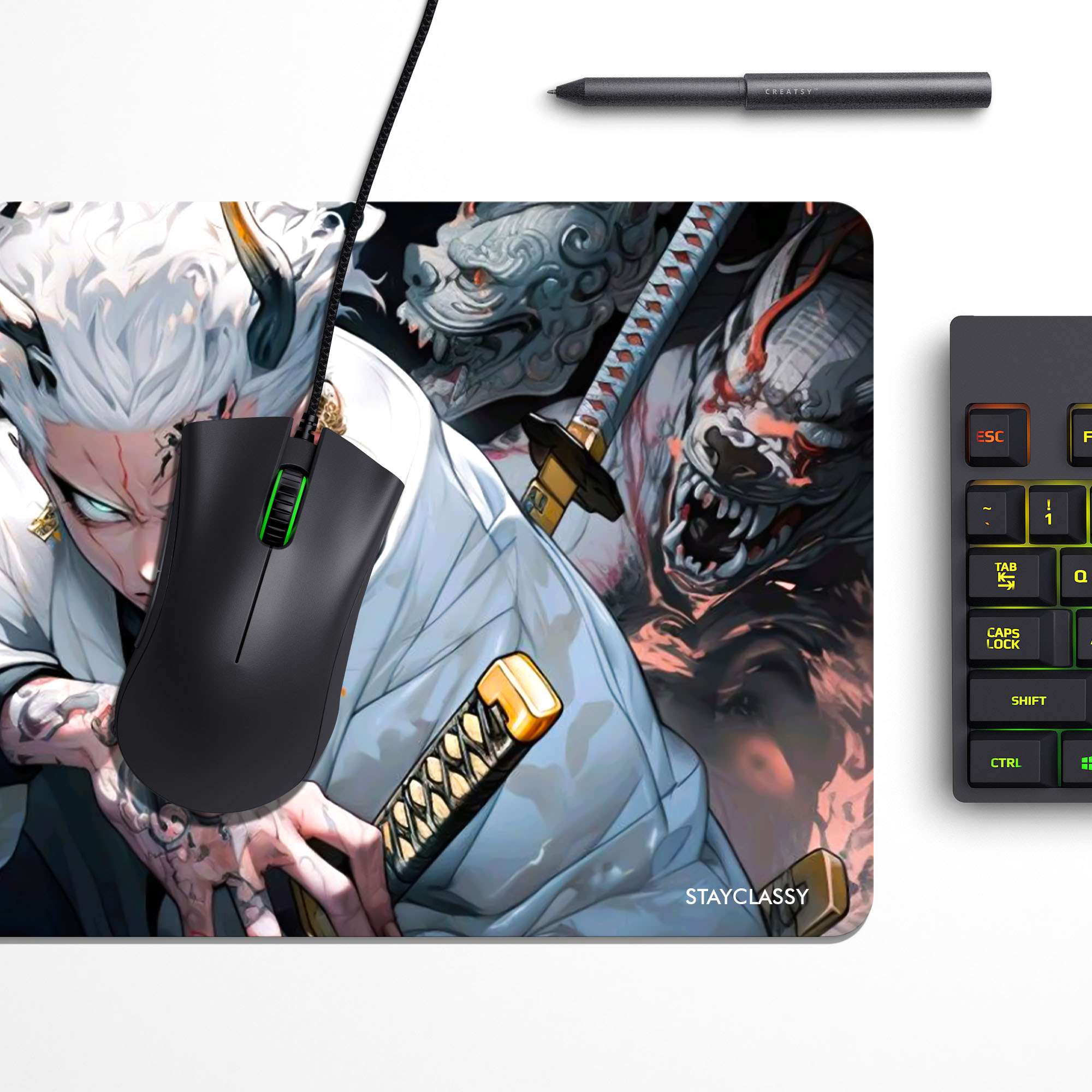 White Hair Demon Desk Mat image 2