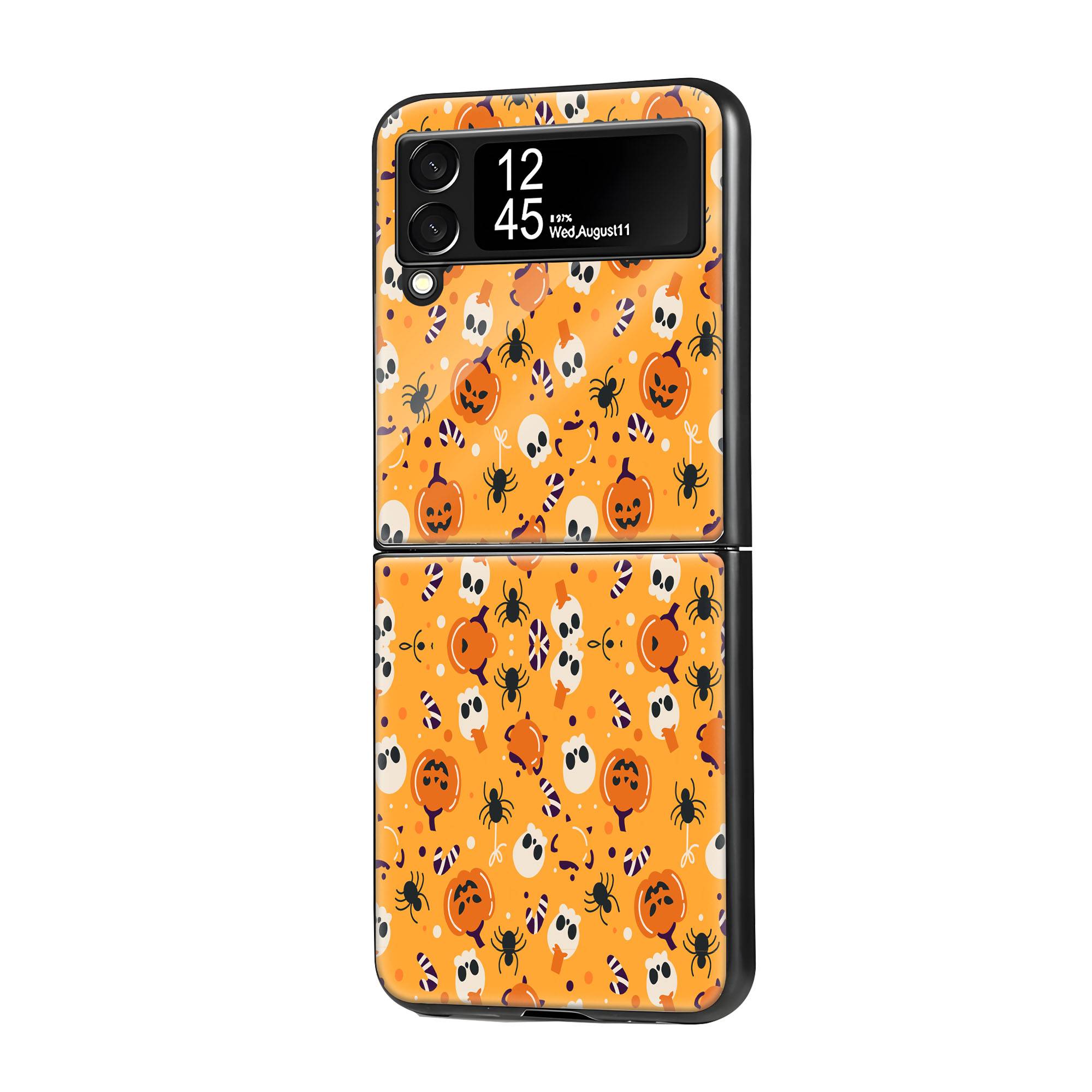 Cute Halloween Doodle Samsung Z Flip Glass Case image 0