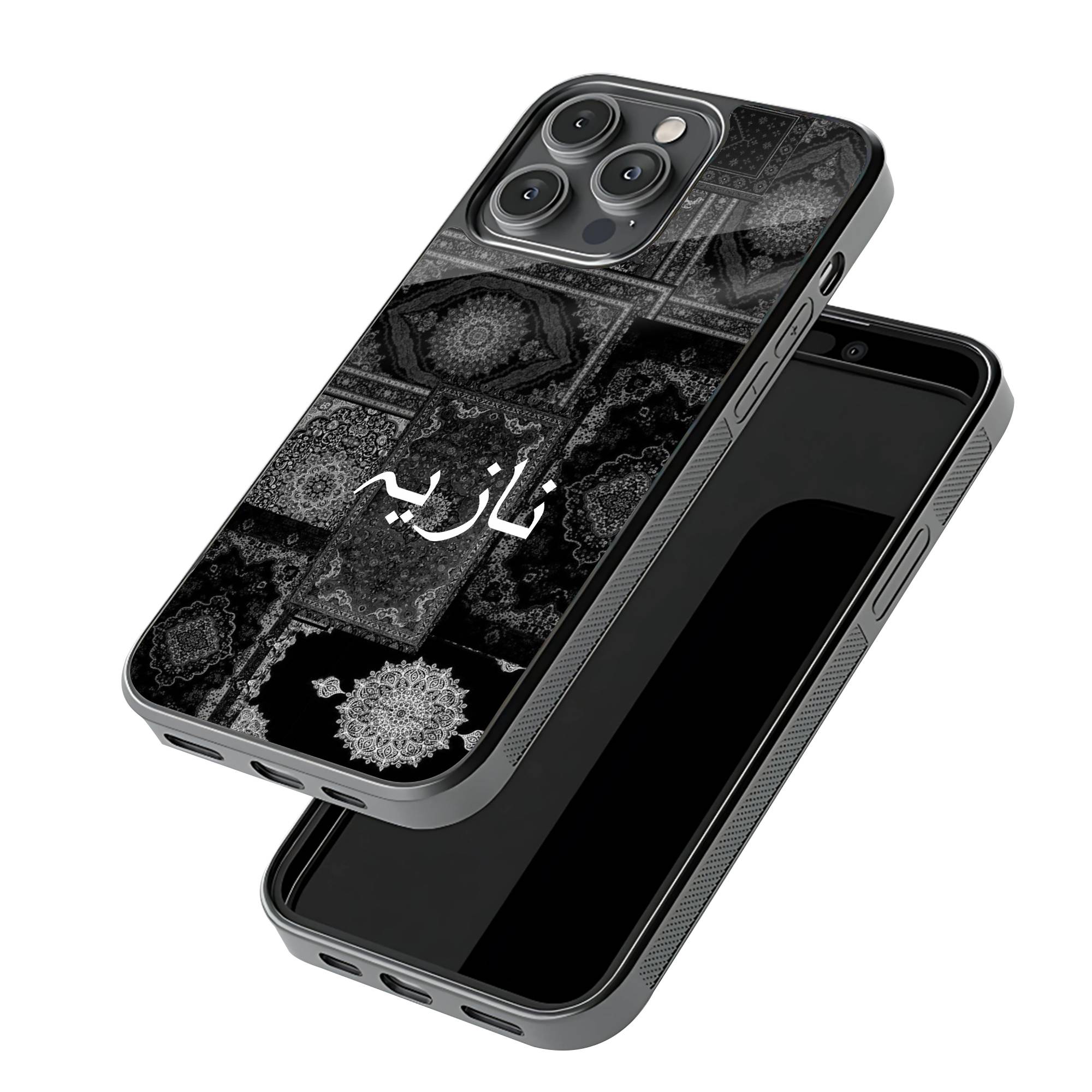 Black Vintage Carpet Glass Name Case image 2