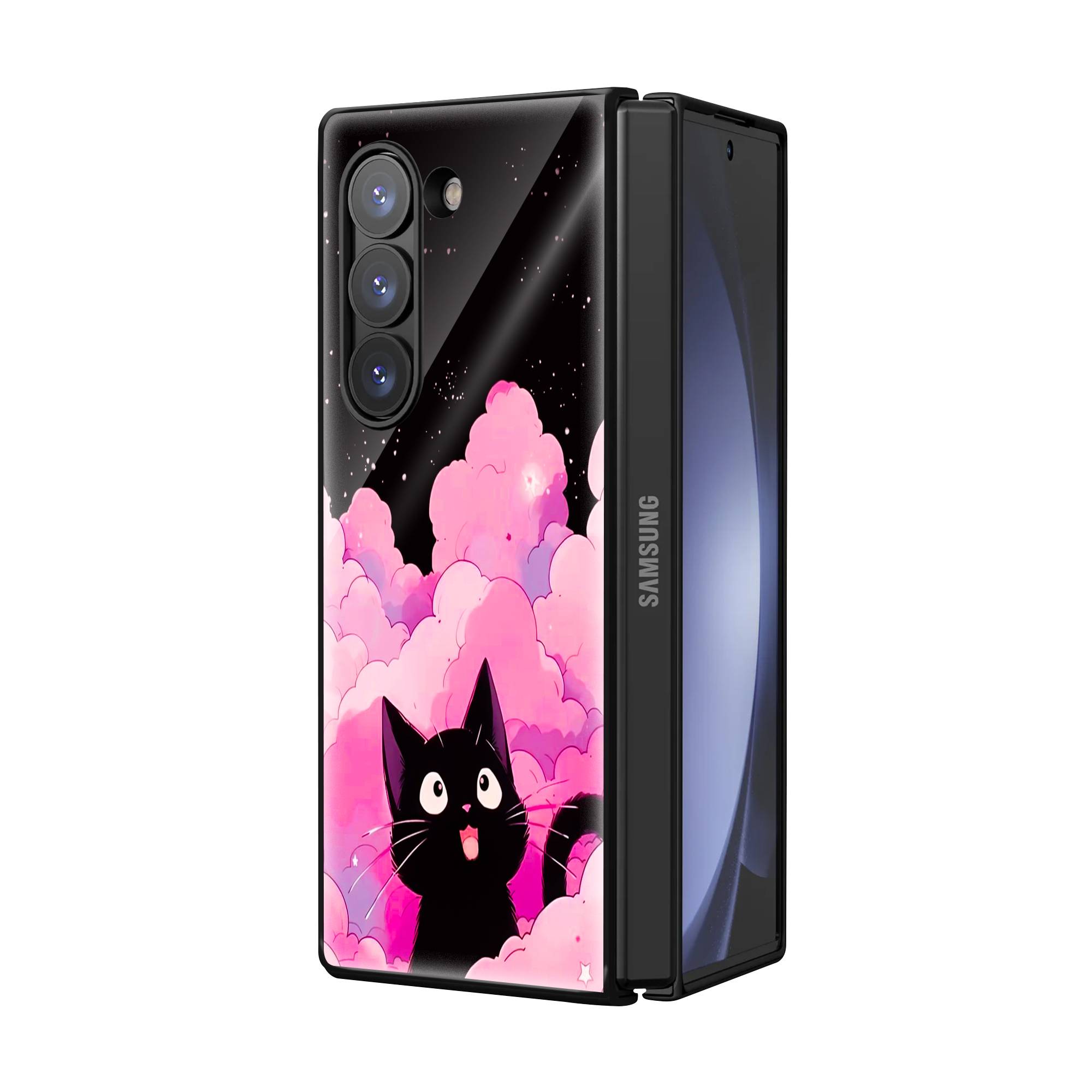 Black Cute Kitty Samsung Z Fold Glass Case Secondary image