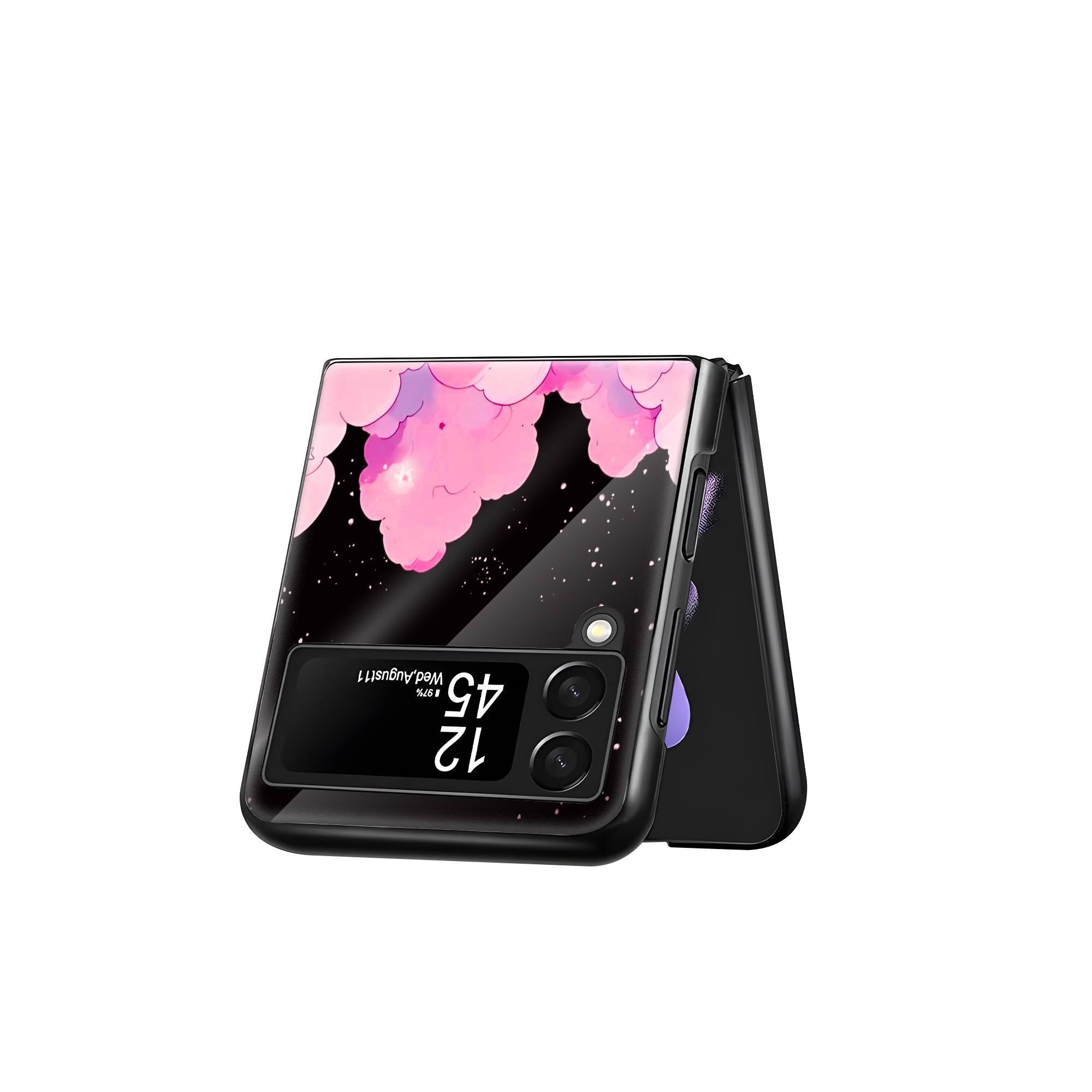 Black Cute Kitty Samsung Z Flip Glass Case image 2