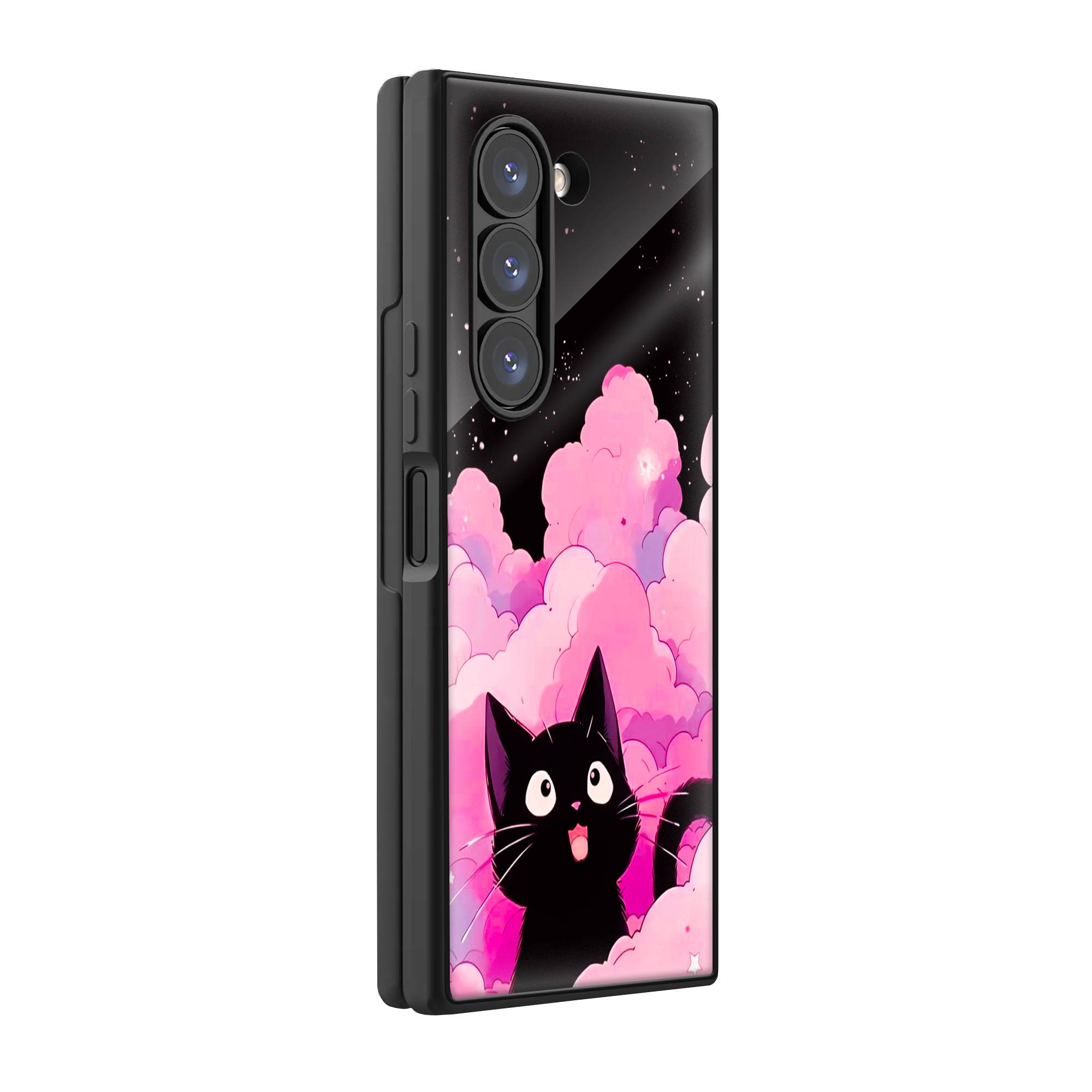 Black Cute Kitty Samsung Z Fold Glass Case image 0 Main image
