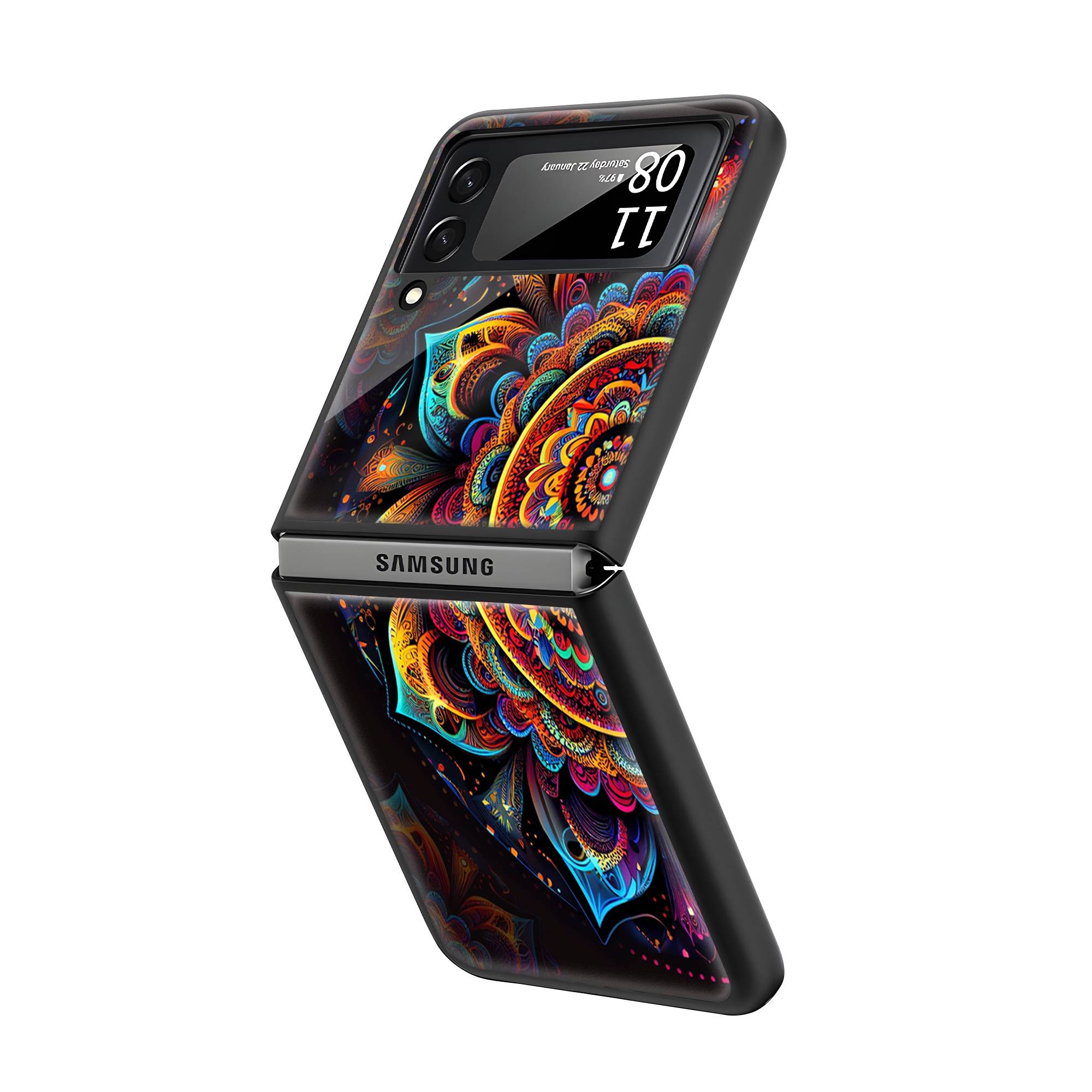 Colorful Mandala Pattern Samsung Z Flip Glass Case image 1