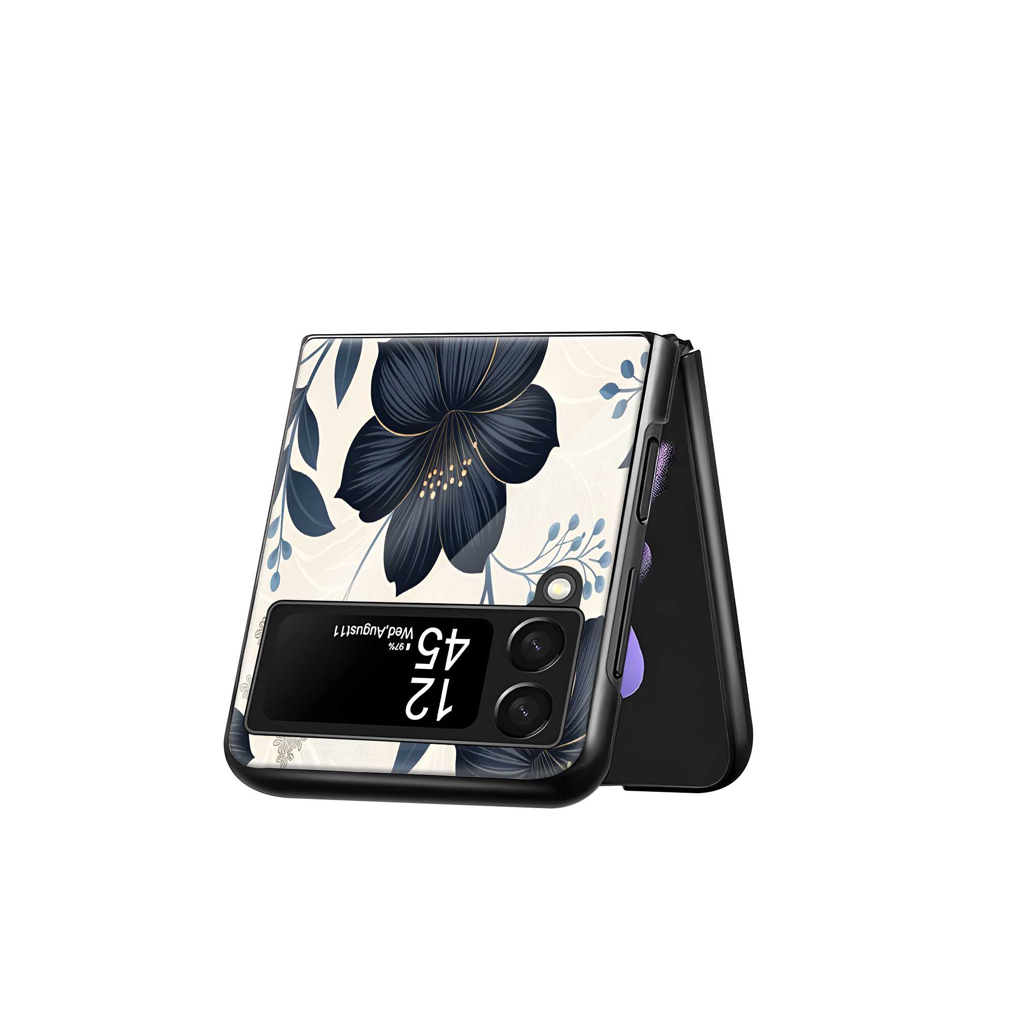 Black Petals Samsung Z Flip Glass Case