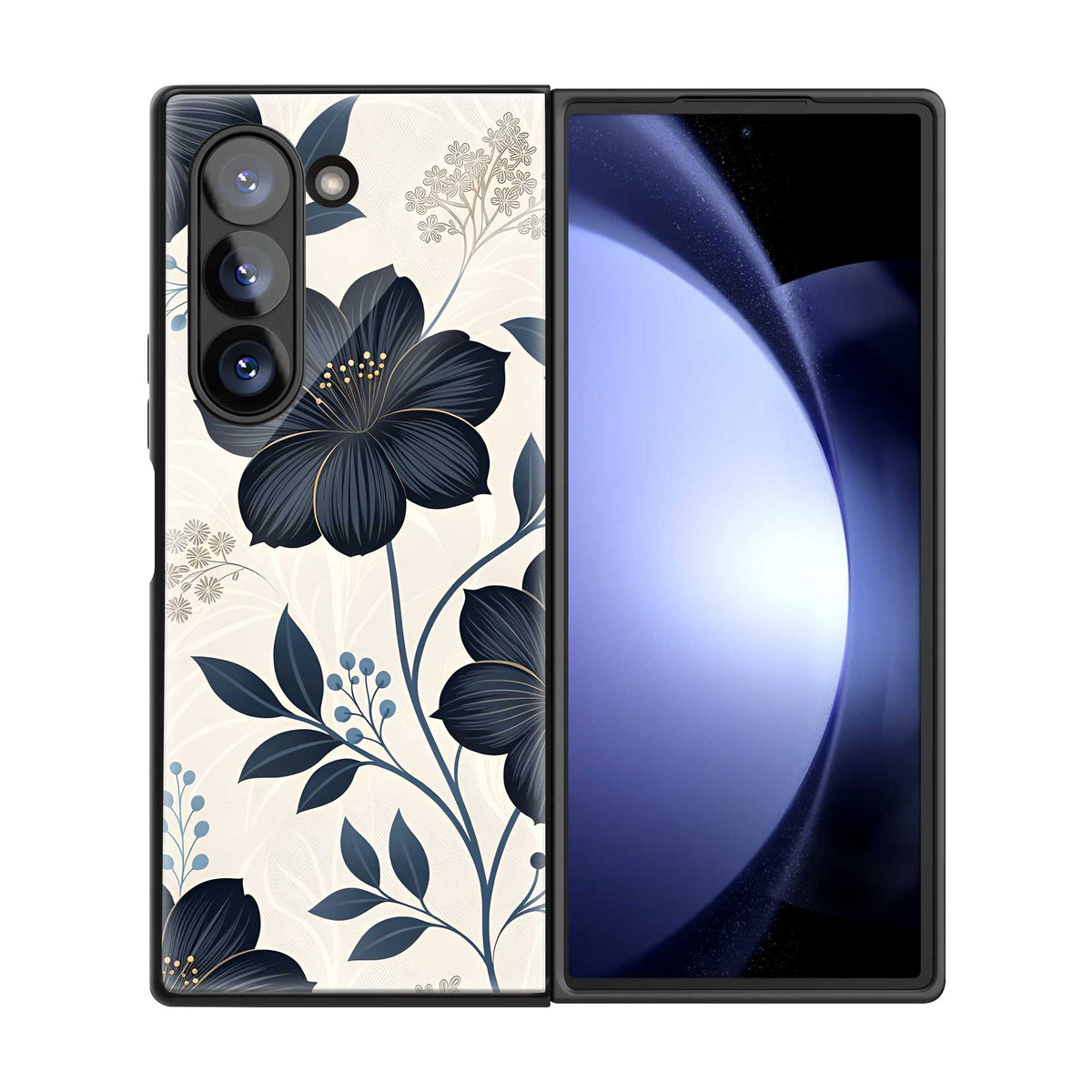 Black Petals Samsung Z Fold Glass Case