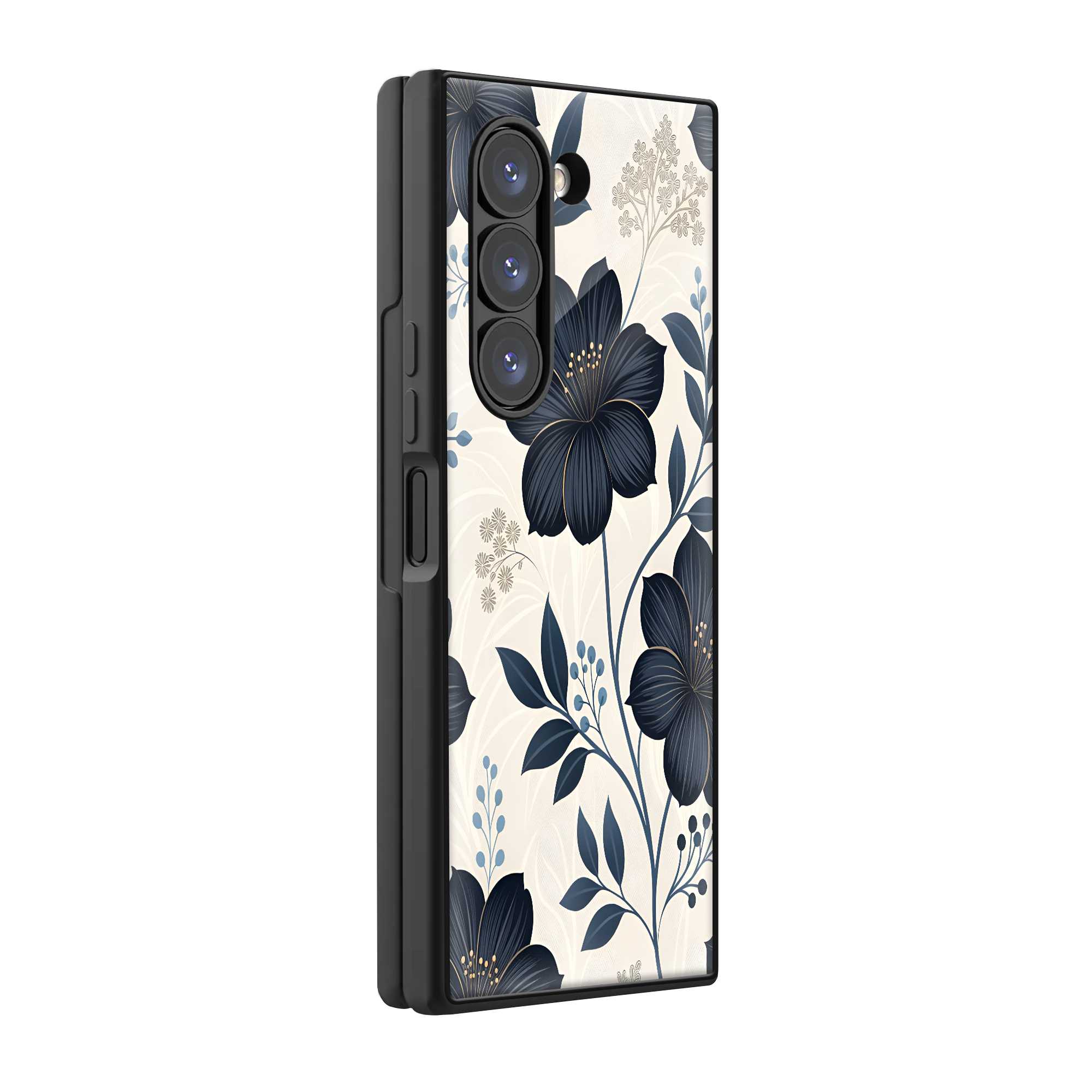 Black Petals Samsung Z Fold Glass Case