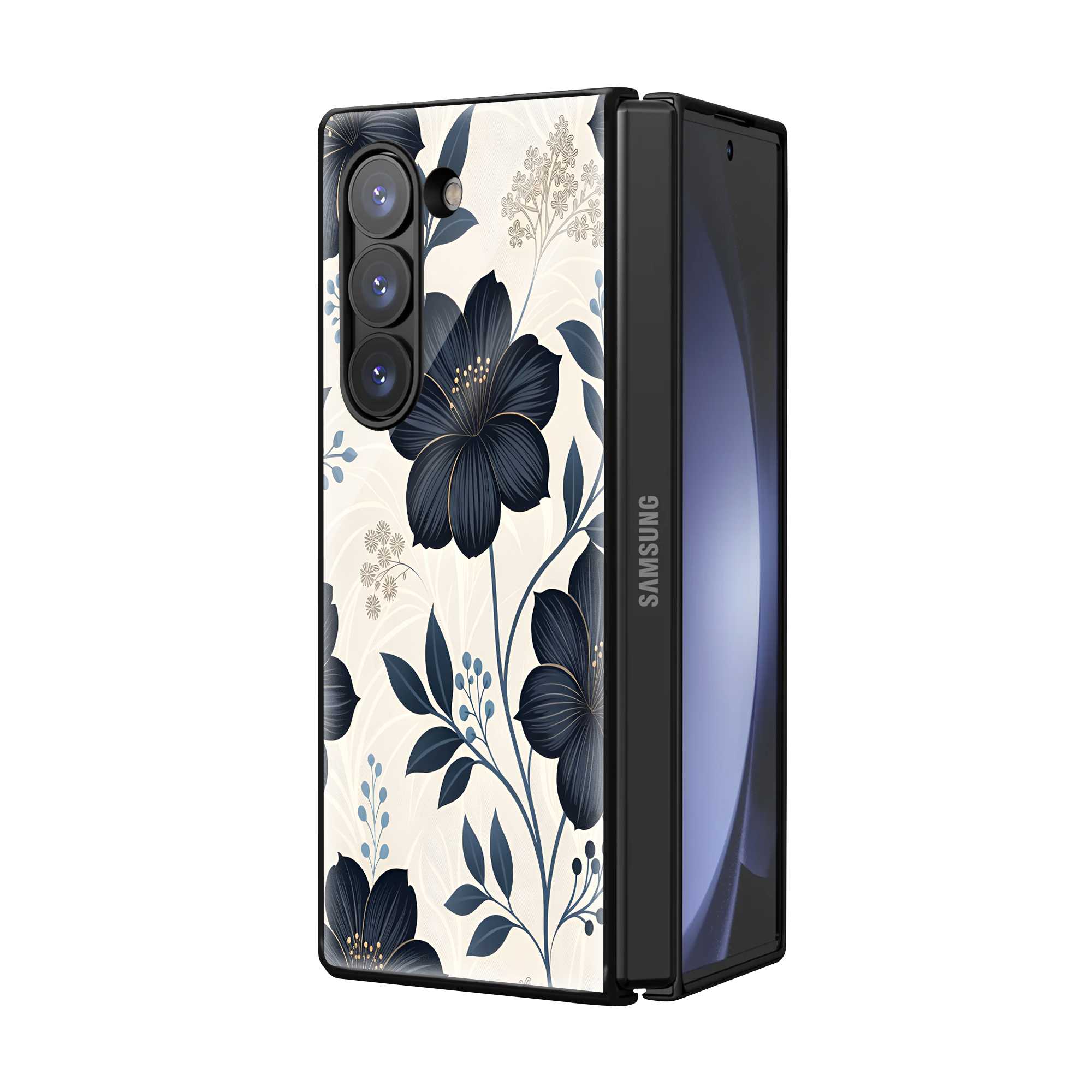 Black Petals Samsung Z Fold Glass Case